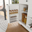 Rustic Farmhouse Kitchen Island With Storage Cabinet, Wood Top Breakfast Bar - White