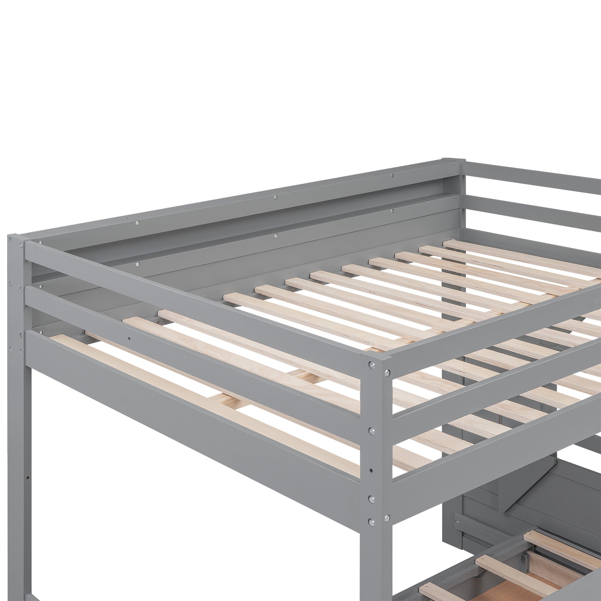 Wood Full Size Convertible Bunk Bed with Storage Staircase, Bedside Table, and 3 Drawers, Gray - Atlantic Fine Furniture Melbourne FL