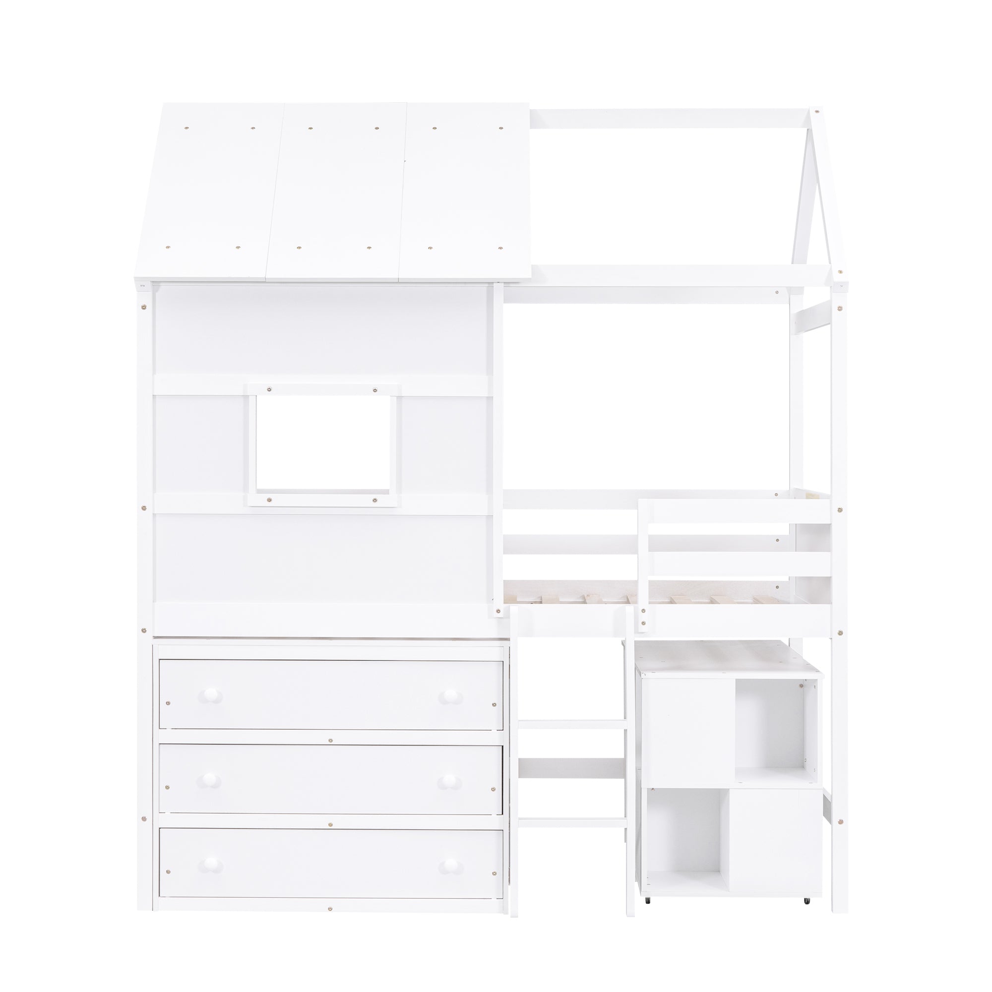 Twin Size House Loft Bed with Storage Desk and 3 Drawer Chest, White - Atlantic Fine Furniture Melbourne FL