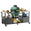 Outdoor Grill Table For Big Egg Style Bbq With Metal Grill Cart And Storage Box And Metal And Stainless Steel - Black / Silver