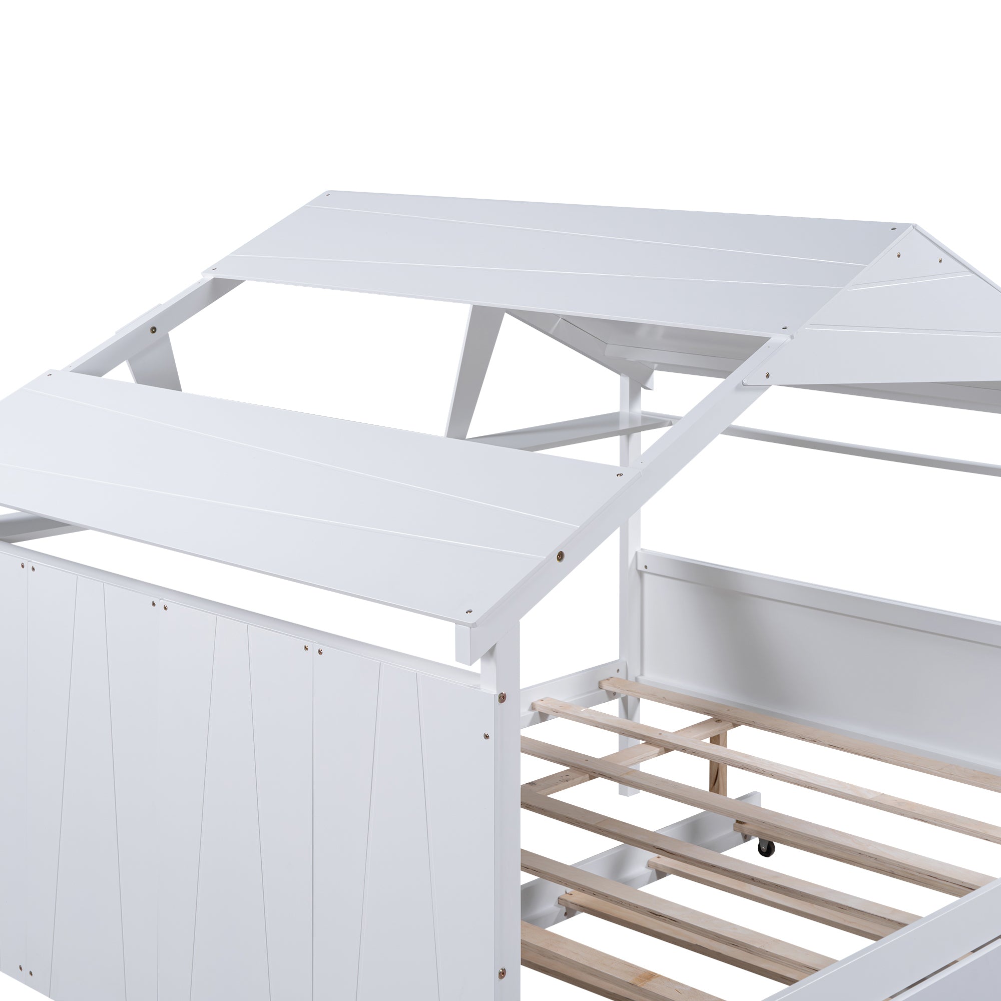 Wood Full Size House Bed with Twin Size Trundle and Storage, White - Atlantic Fine Furniture Melbourne FL
