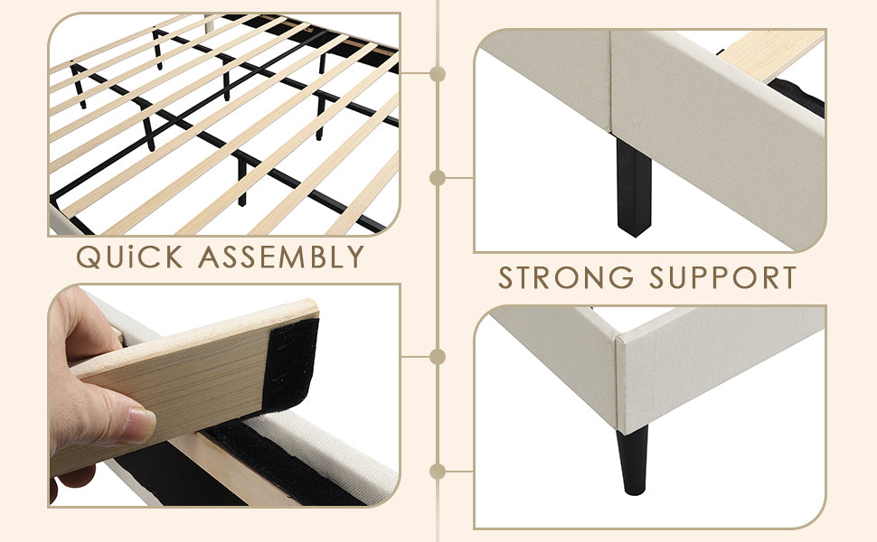 King Size Platform Bed Frame with Fabric Upholstered Headboard and Wooden Slats, No Box Spring Needed/Easy Assembly, Dark Beige - Atlantic Fine Furniture Melbourne FL