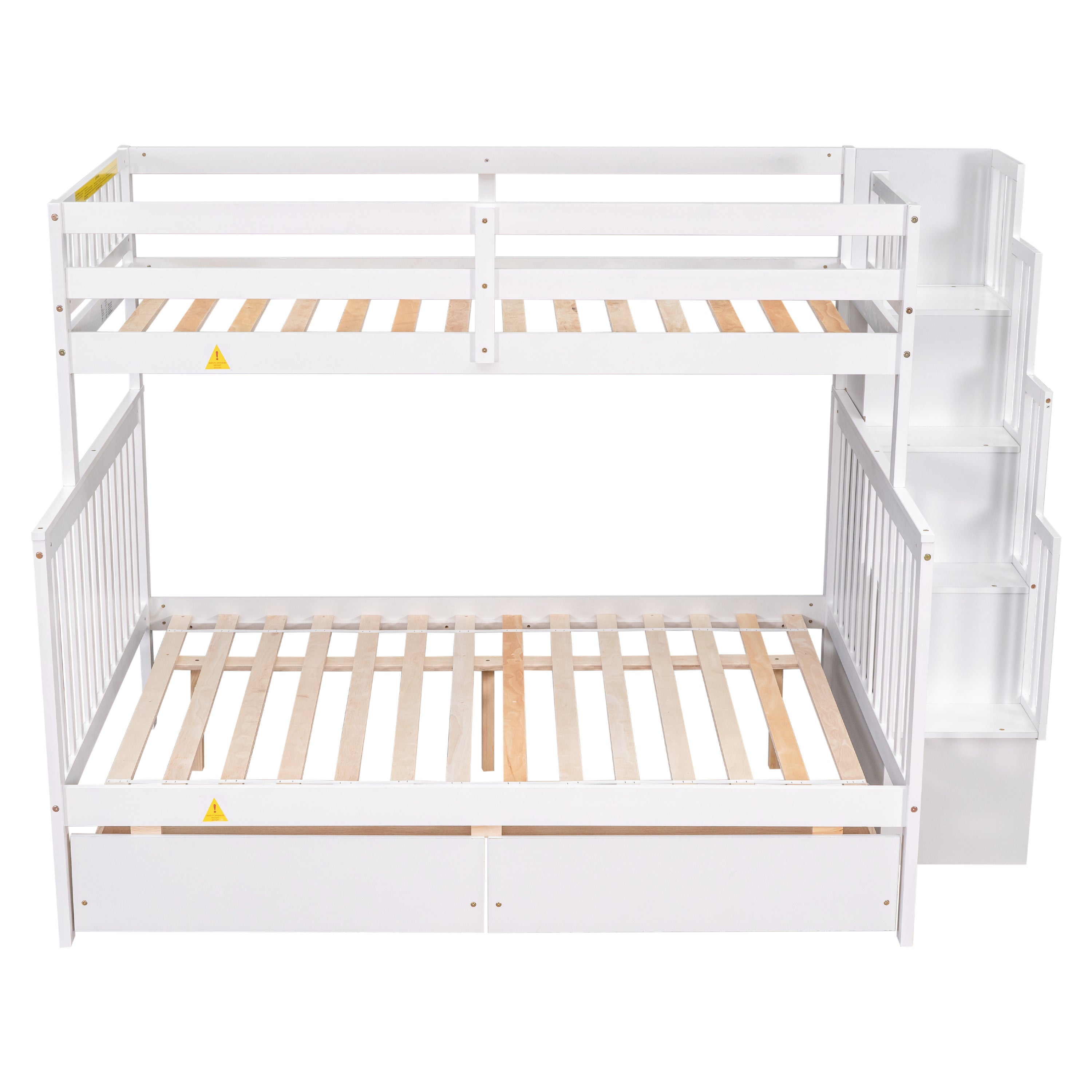 Twin Over Full Bunk Bed with 2 Drawers and Staircases, Convertible into 2 Beds, the Bunk Bed with Staircase and Safety Rails for Kids, Teens, Adults, White - Atlantic Fine Furniture Melbourne FL