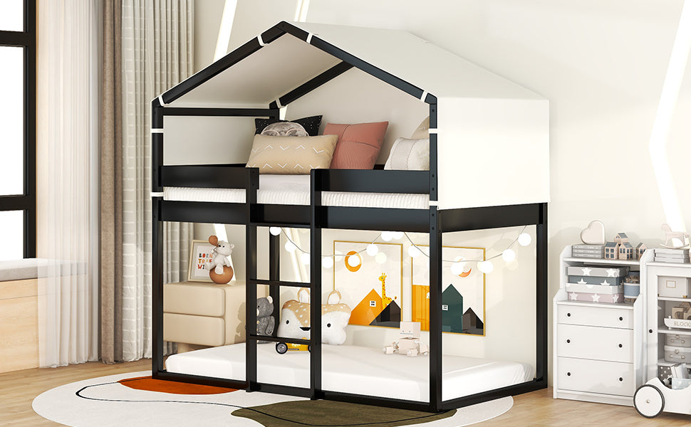 Twin Over Twin Bunk Bed Wood Bed with Tent, Espresso - Atlantic Fine Furniture Melbourne FL