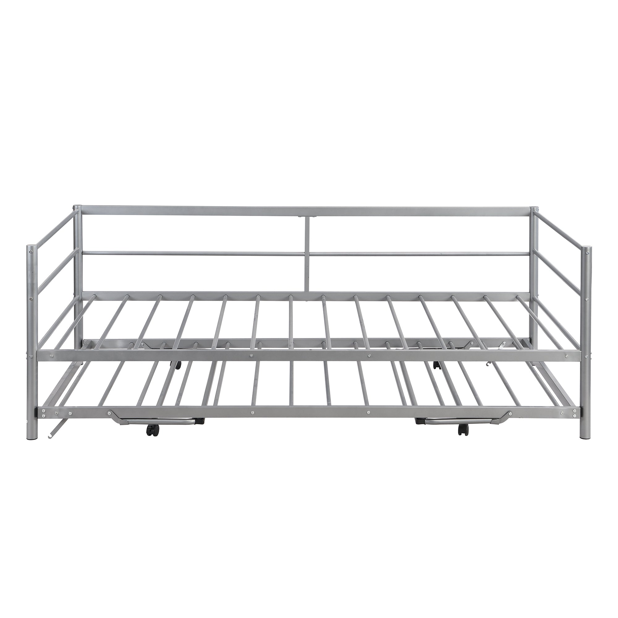 Twin Size Metal Daybed with Adjustable Trundle, Pop Up Trundle, Silver