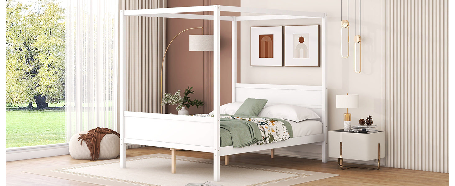 Queen Size Canopy Platform Bed with Headboard and Footboard,Slat Support Leg - White(OLD SKU:LT001912AAK)