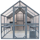 Spacious Wooden Cat Catio Outdoor Kitty House With Bridges And Roof Cover - Gray