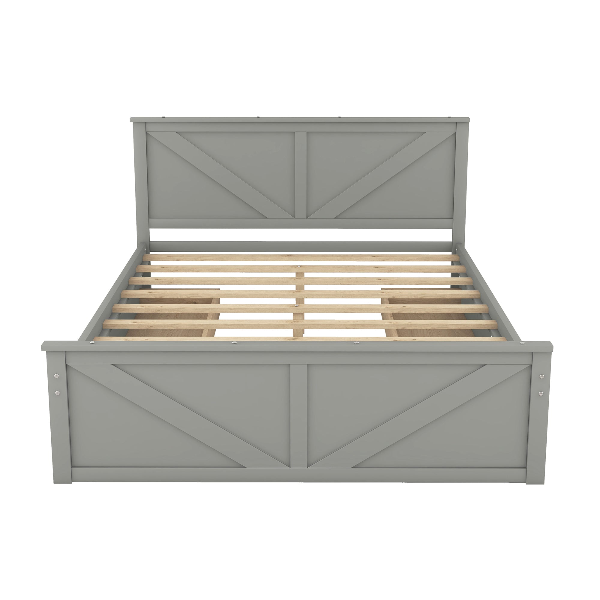Queen Size Wooden Platform Bed with Four Storage Drawers and Support Legs, Gray - Atlantic Fine Furniture Melbourne FL