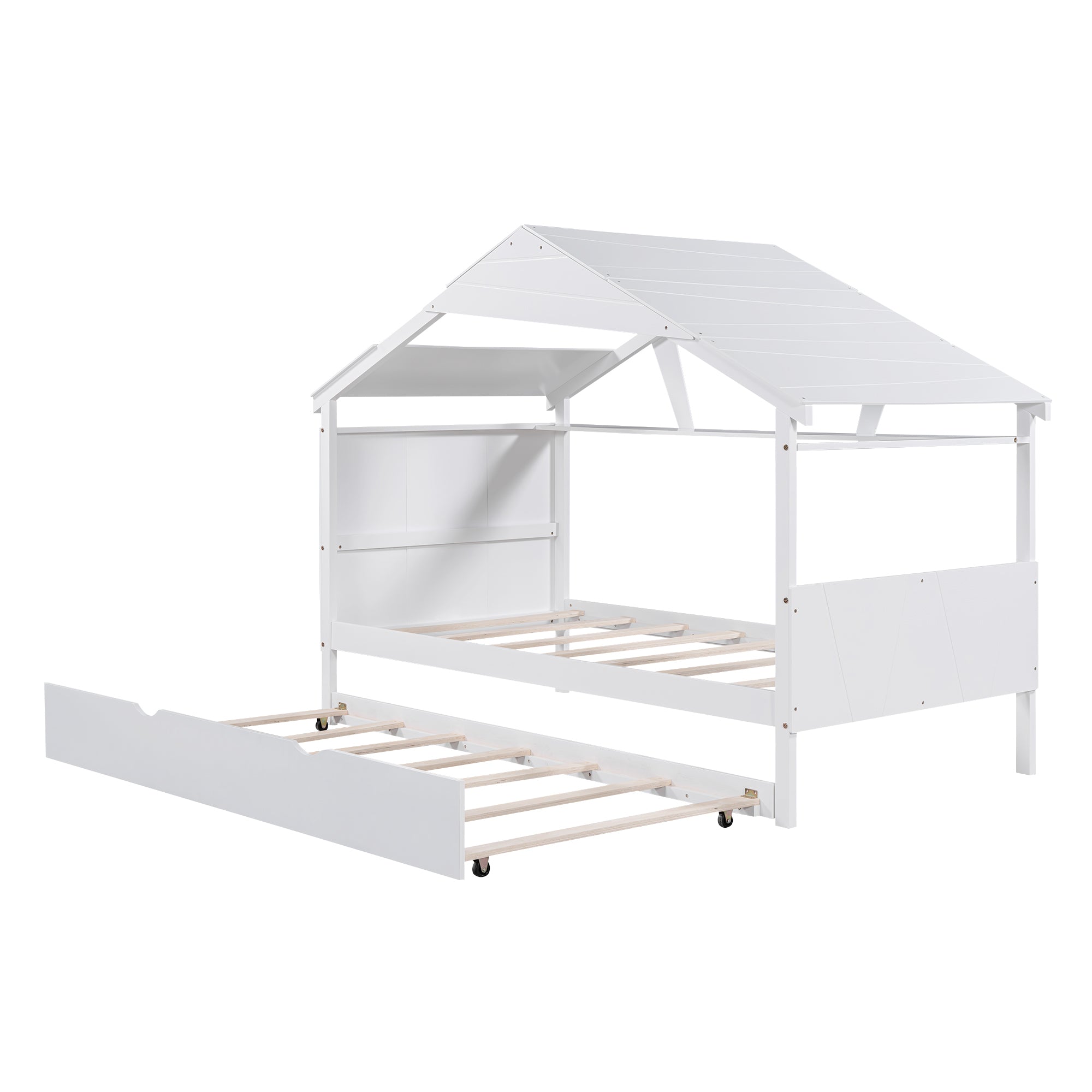 Wood Twin Size House Bed with Trundle and Storage, White - Atlantic Fine Furniture Melbourne FL