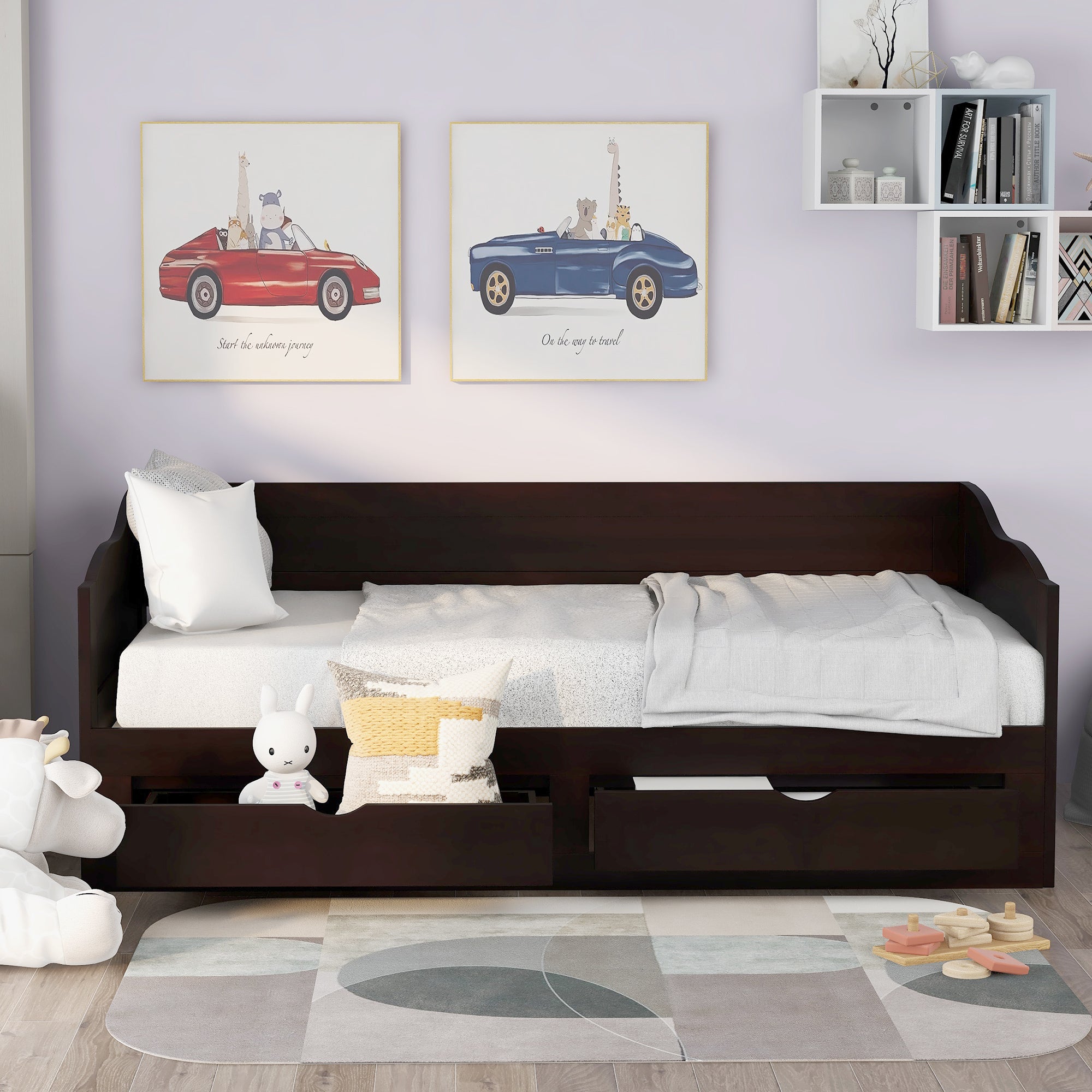 Wooden Daybed with Trundle Bed and Two Storage Drawers , Extendable Bed Daybed,Sofa Bed with Two Drawers, Espresso - Atlantic Fine Furniture Melbourne FL