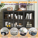 Modern Heavy Duty Metal Sideboard Buffet Cabinet With Storage, Adjustable Feet, Glass Doors, Steel - Black