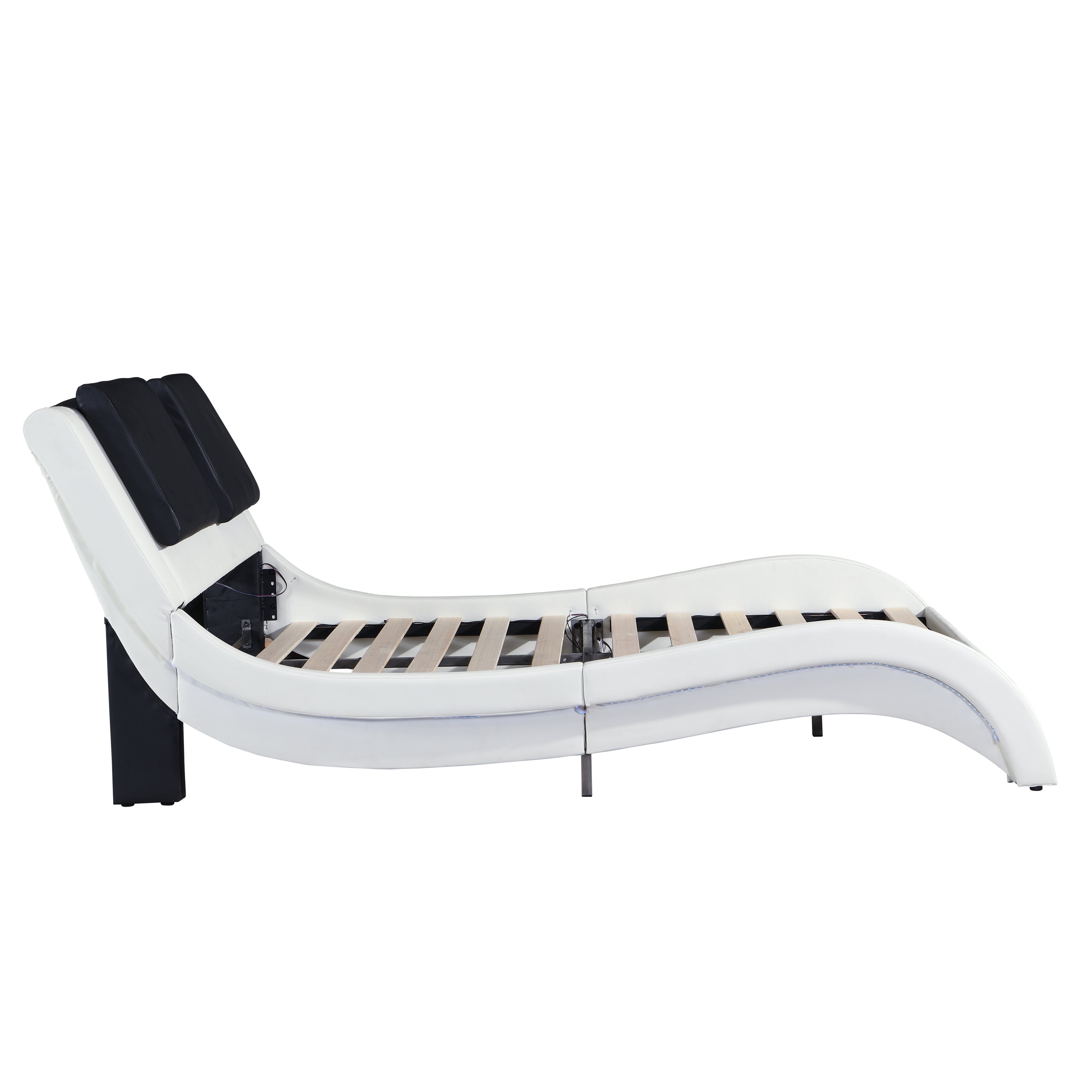 Faux Leather Upholstered Platform Bed Frame with led lighting ,Bluetooth connection to play music control,Backrest vibration massage,Curve Design, Wood Slat Support, No Box Spring Needed,King