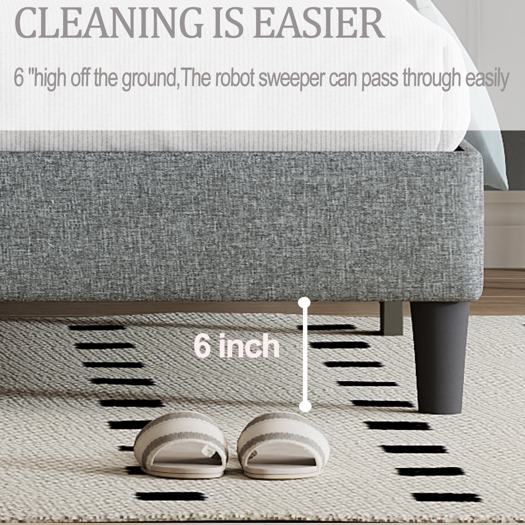 King size Panel Bed Frame with Adjustable Button-Tufted Headboard for Bedroom/Linen Upholstered/Wood Slat Support/Easy Assembly,Light Grey