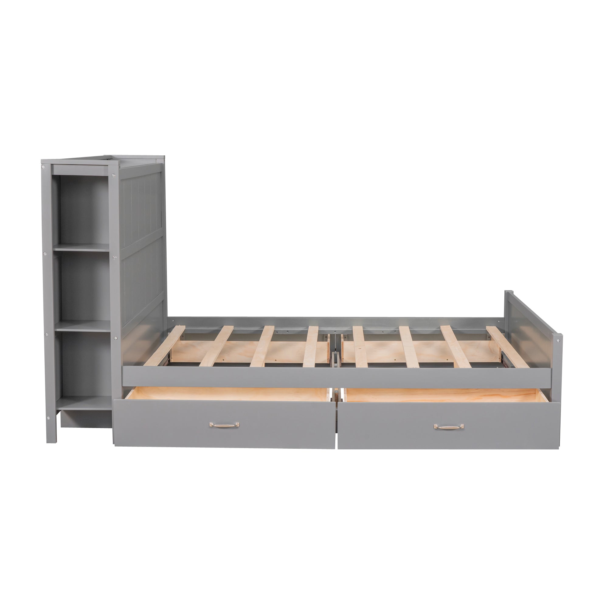 Full Size Platform Bed with Drawers and Storage Shelves, Gray - Atlantic Fine Furniture Melbourne FL
