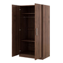 2 Door Wooden Wardrobe Armoire With 3 Storage Shelves - Brown