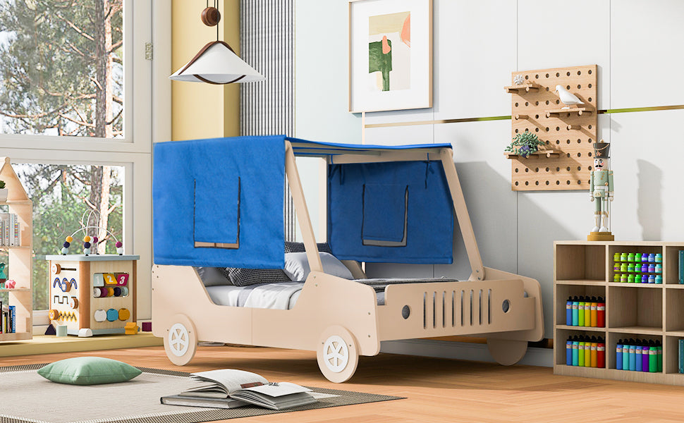 Full Size Car Shaped Bed with Tents,Natural