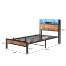 Modern Twin Size Metal Platform Bed Frame With Storage Headboard And Charging Station - Brown