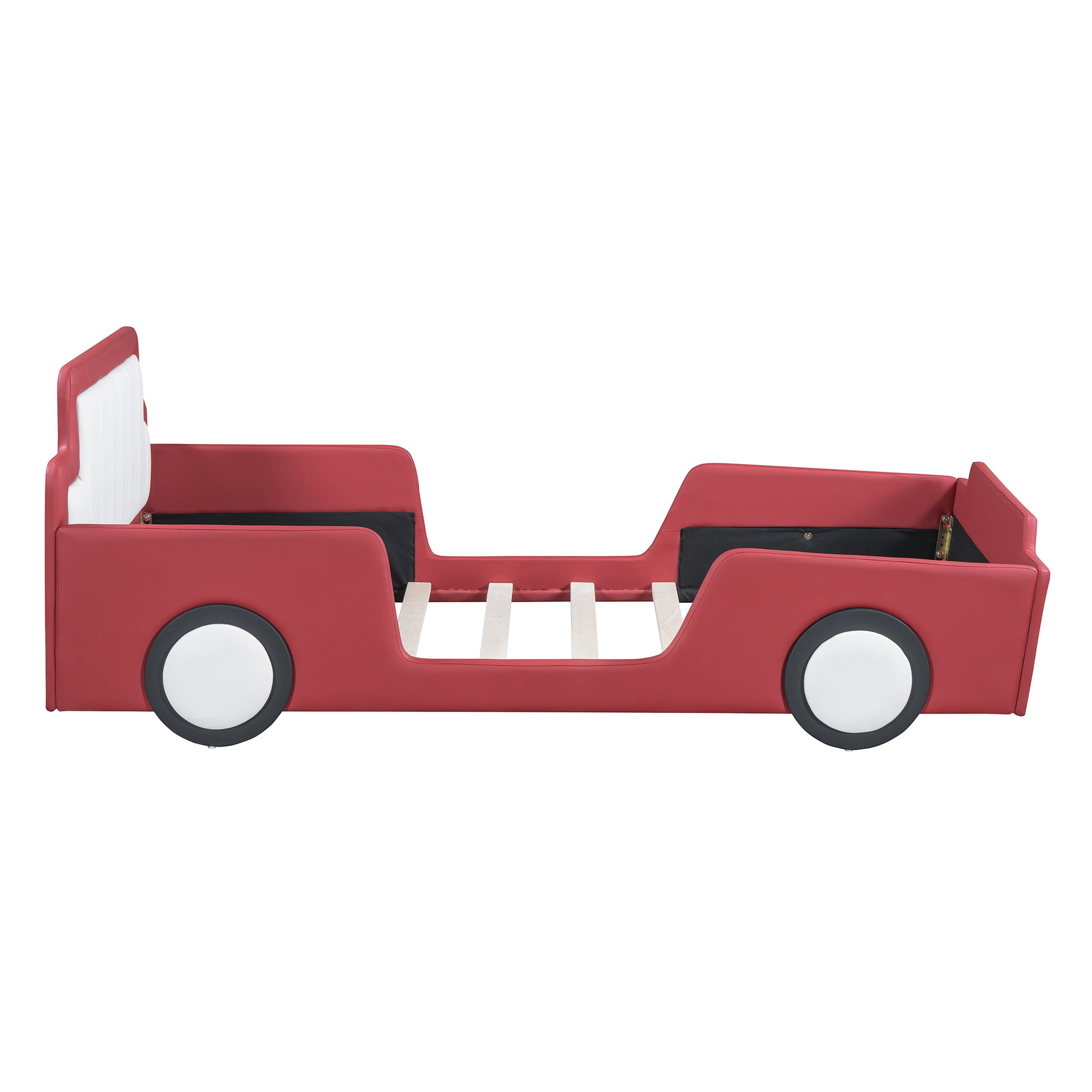 Twin Size Race Car-Shaped Platform Bed with Wheels,Red - Atlantic Fine Furniture Melbourne FL