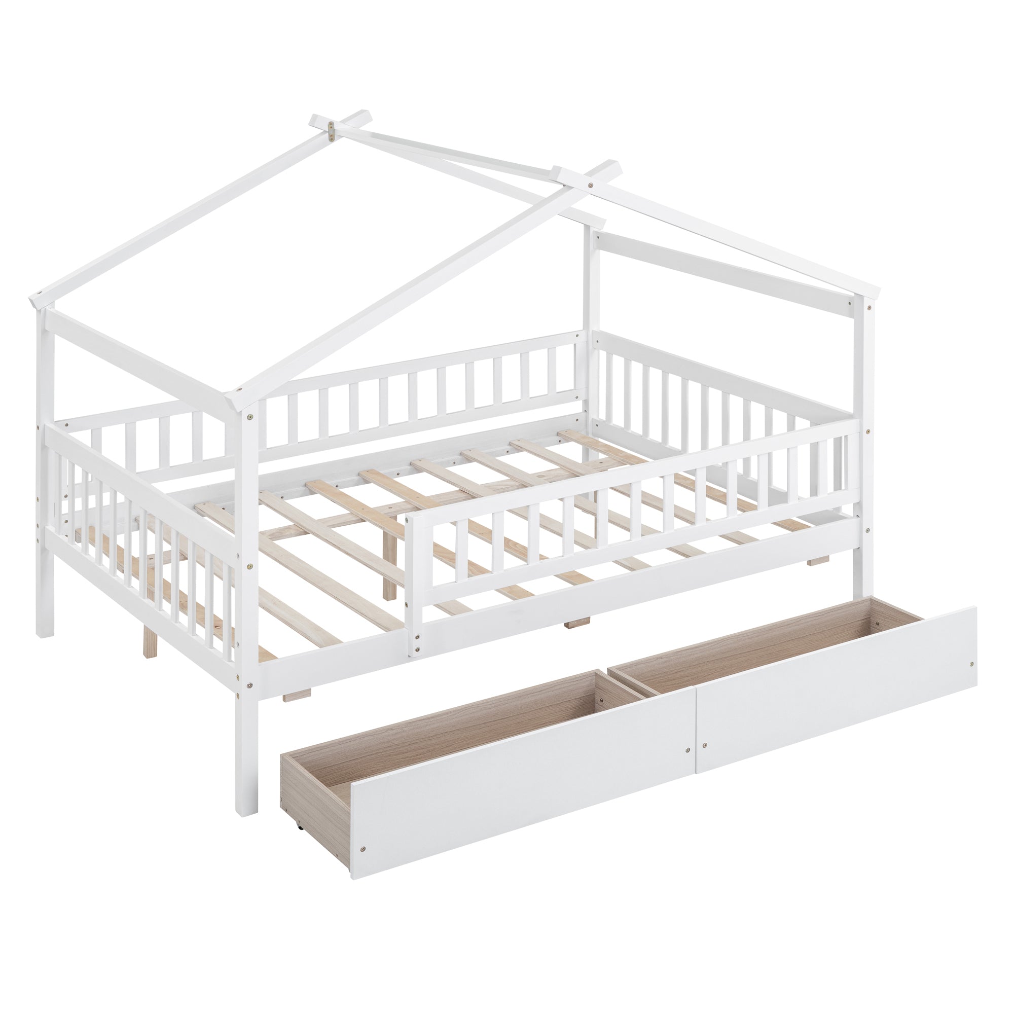 Full Size Wooden House Bed with Two Drawers, White - Atlantic Fine Furniture Melbourne FL