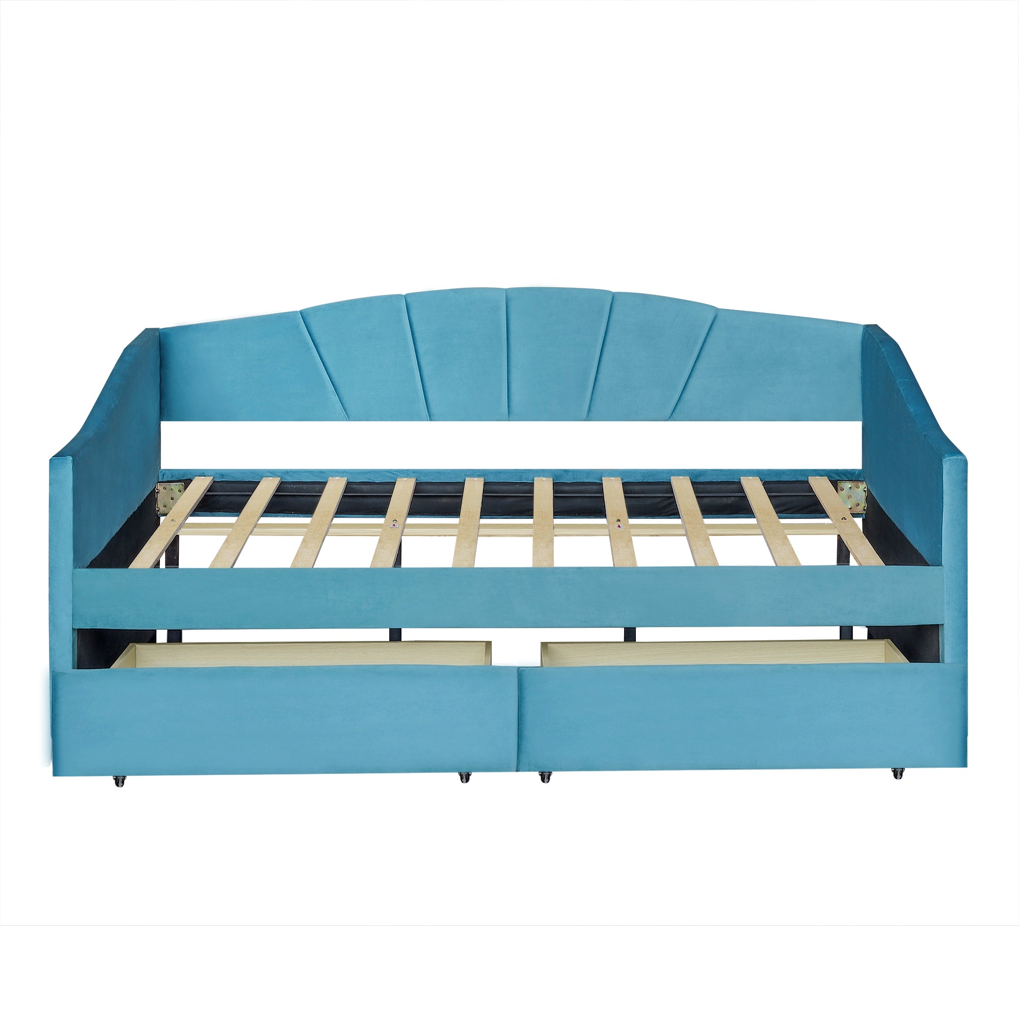 Upholstered daybed Twin Size with Two Drawers and Wood Slat ,Blue