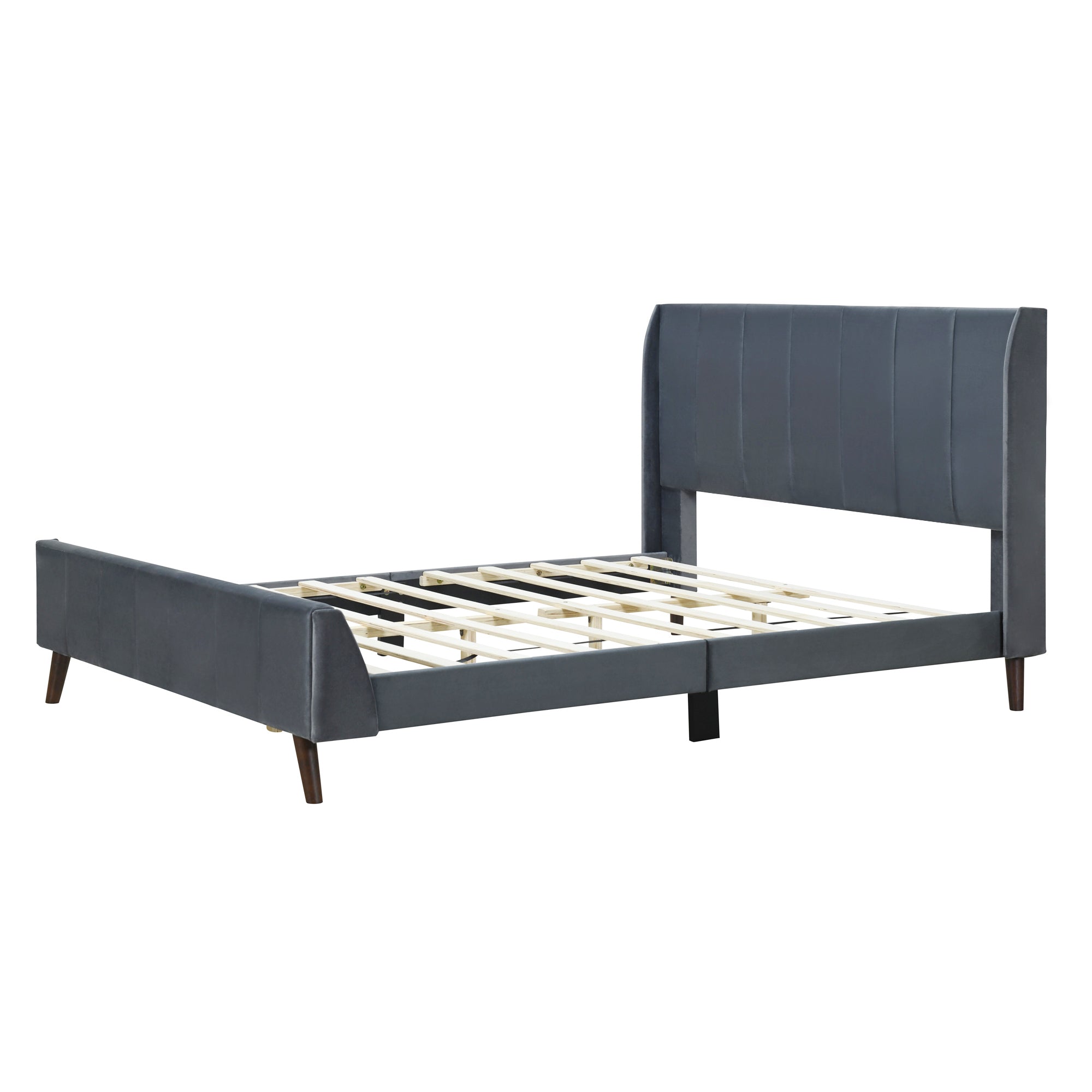 Queen Size Upholstered Platform Bed, Velvet, Gray - Atlantic Fine Furniture Melbourne FL