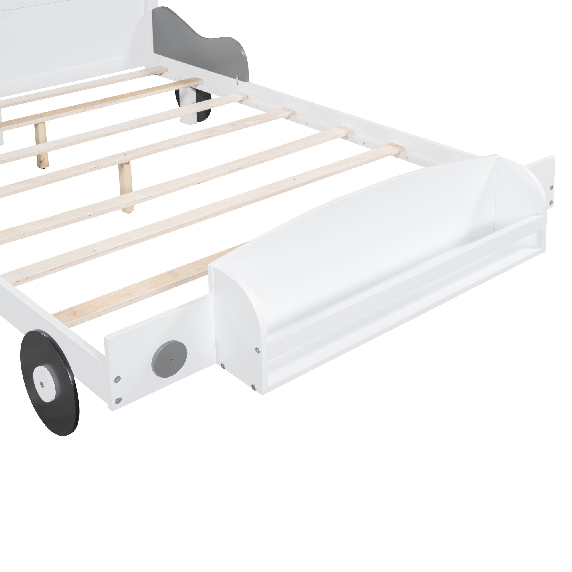 Full Size Car-Shaped Platform Bed,Full Bed with Storage Shelf for Bedroom,White - Atlantic Fine Furniture Melbourne FL