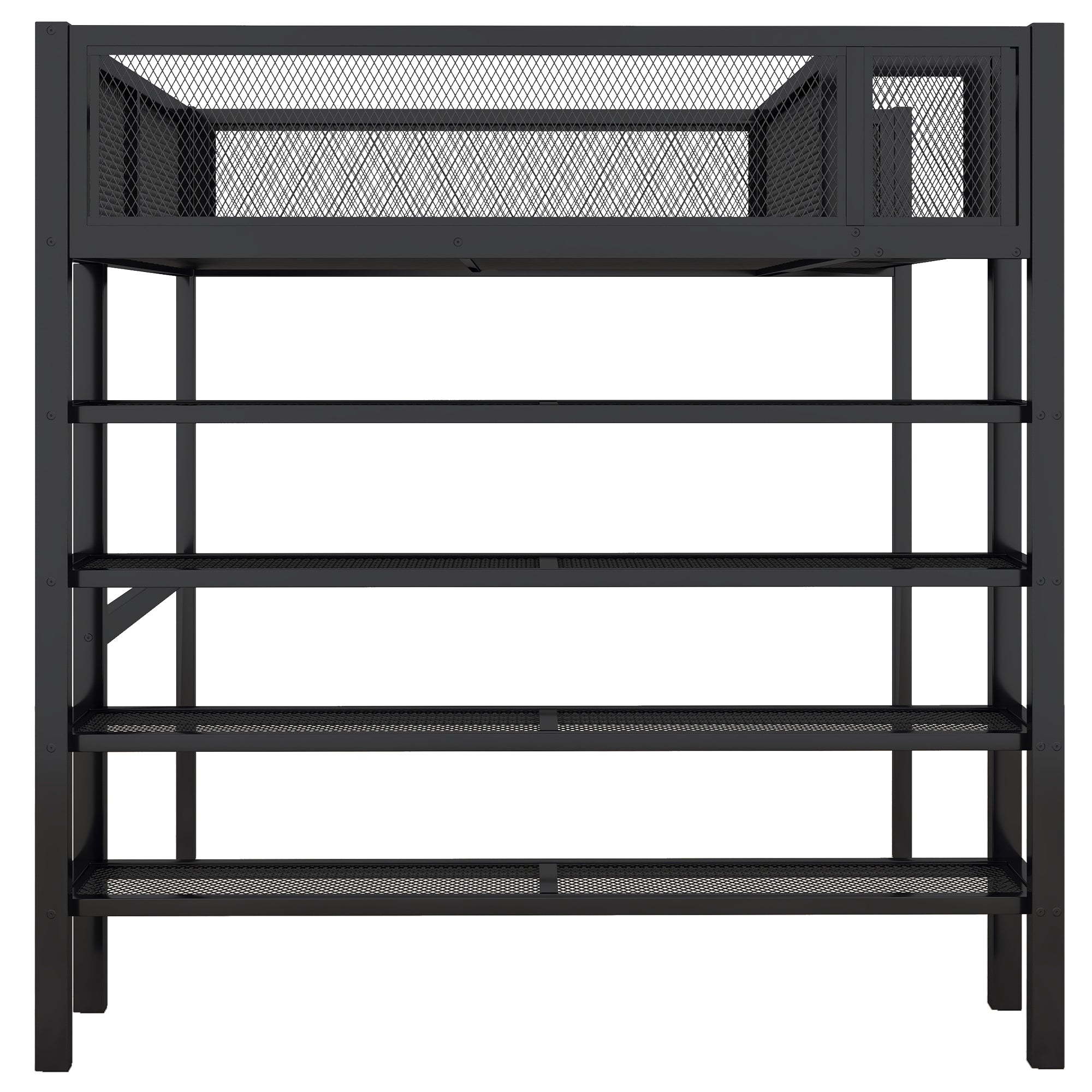 Full Size Metal Loft Bed with 4-Tier Shelves and Storage, Black - Atlantic Fine Furniture Melbourne FL