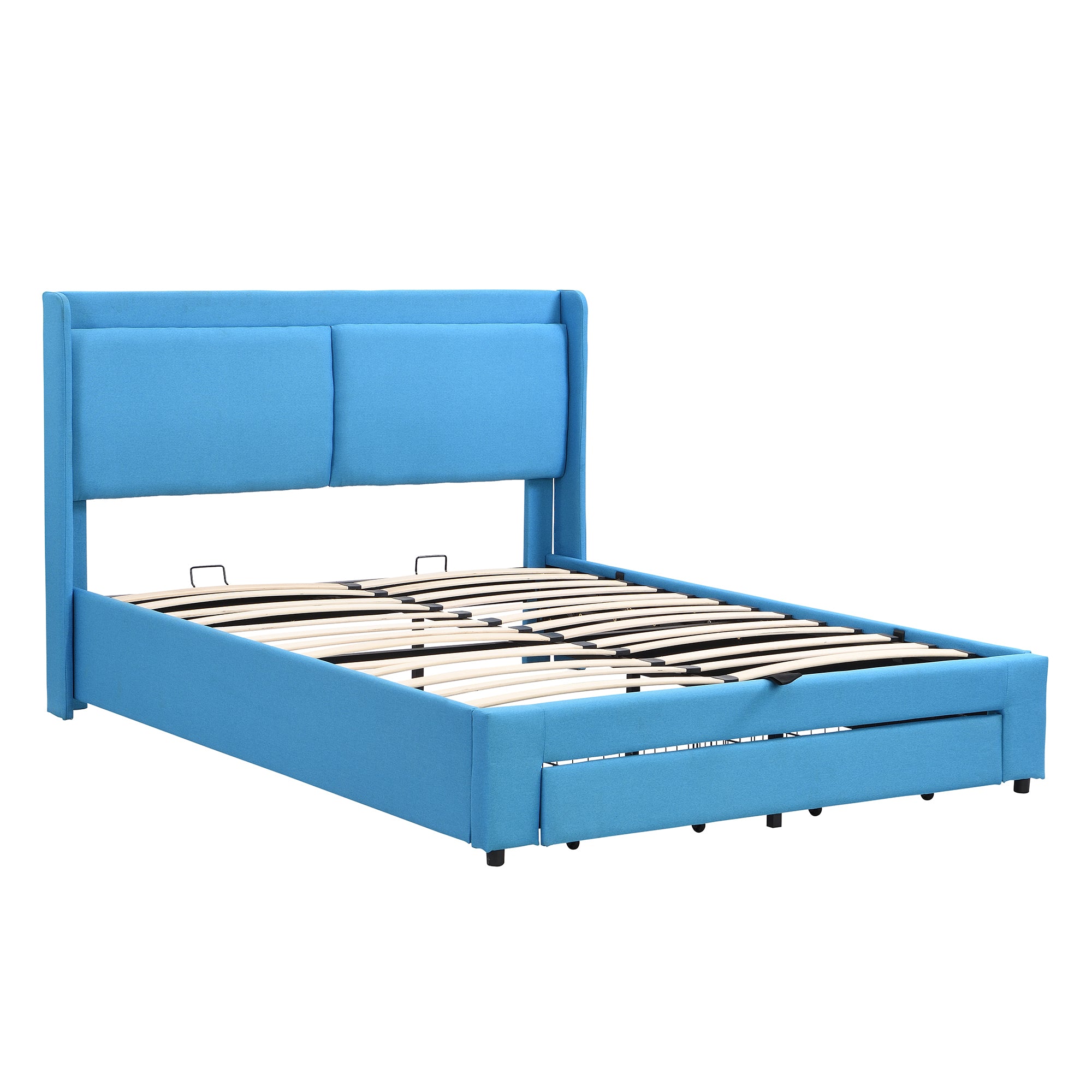 Queen Size Storage Upholstered Hydraulic Platform Bed with 2 Drawers, Blue - Atlantic Fine Furniture Melbourne FL