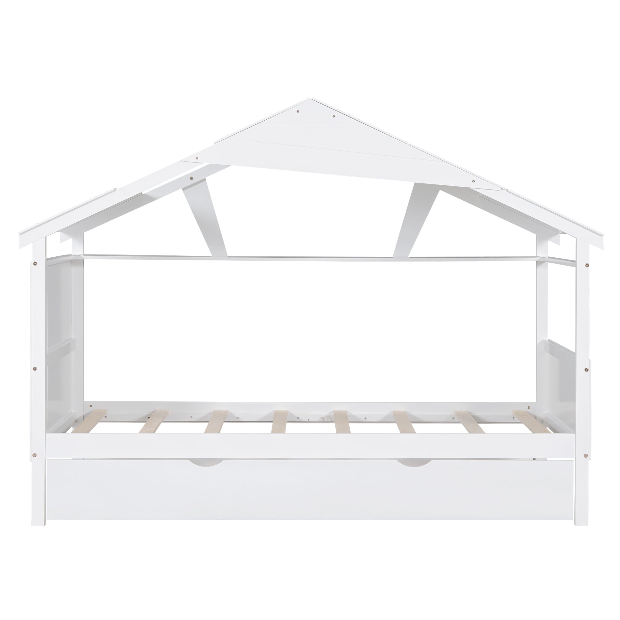 Wood Twin Size House Bed with Trundle and Storage, White - Atlantic Fine Furniture Melbourne FL