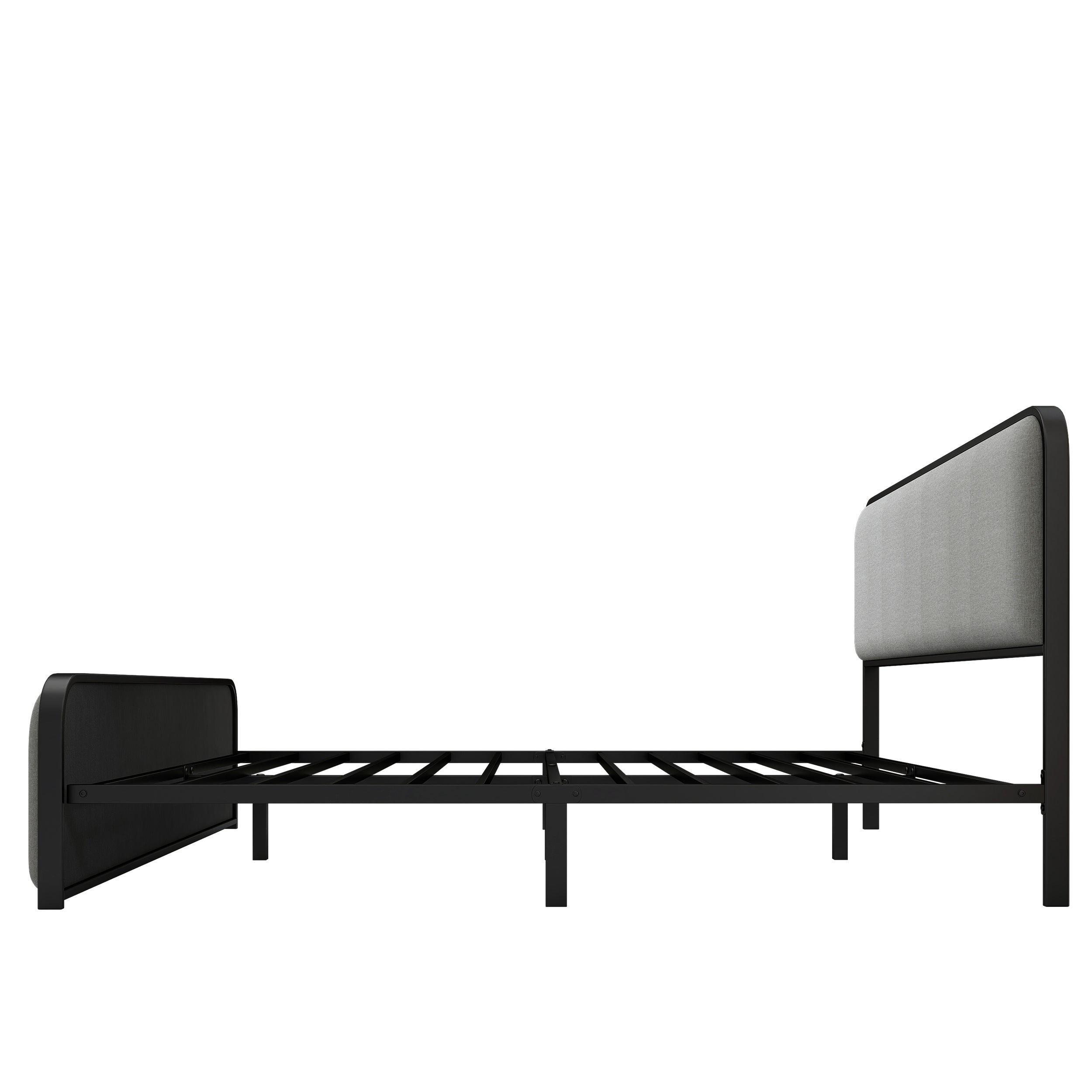 Modern Metal Bed Frame with Curved Upholstered Headboard and Footboard Bed with Under Bed Storage, Heavy Duty Metal Slats, King Size, Grey - Atlantic Fine Furniture Melbourne FL