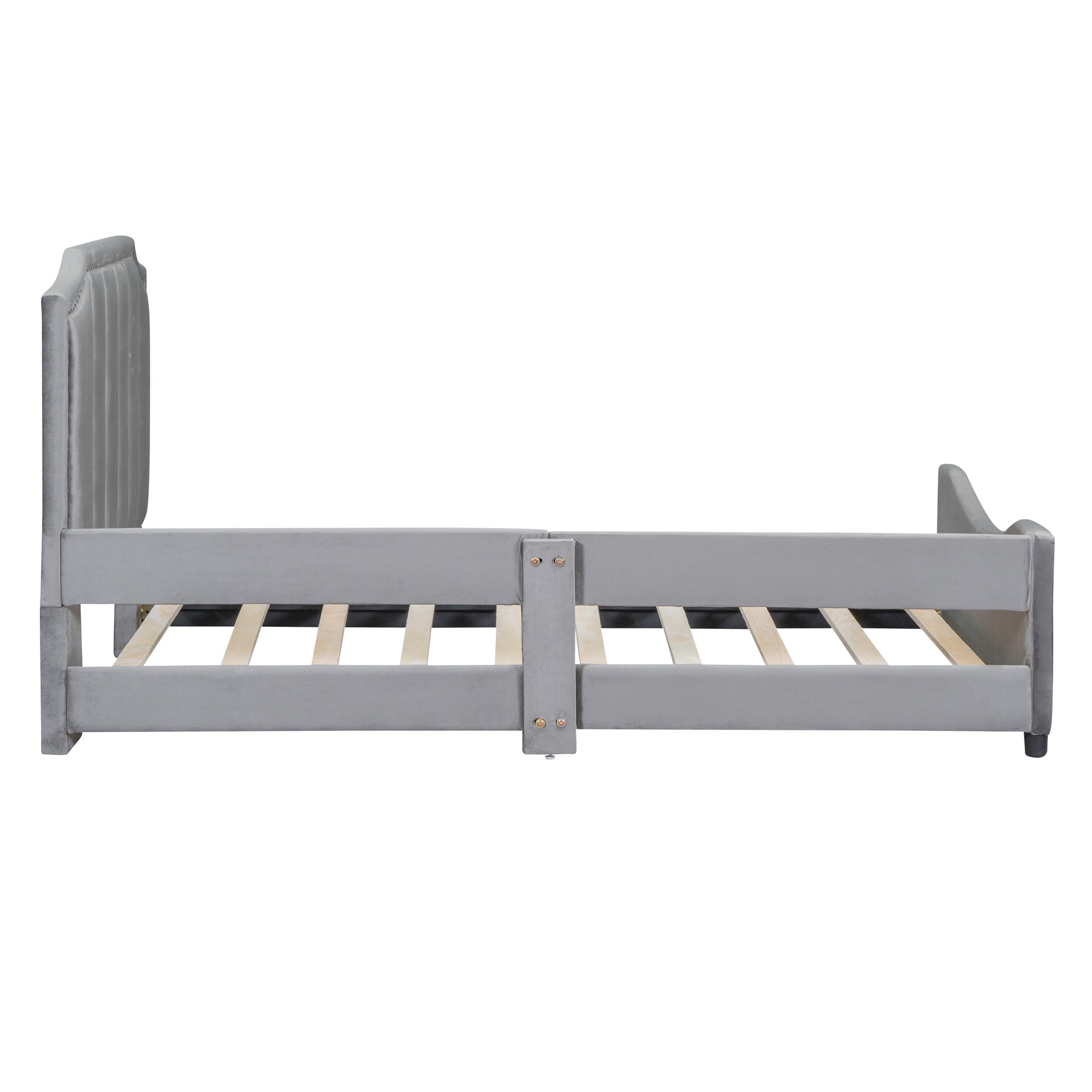 Twin Size Upholstered Daybed with Classic Stripe Shaped Headboard, Gray - Atlantic Fine Furniture Melbourne FL