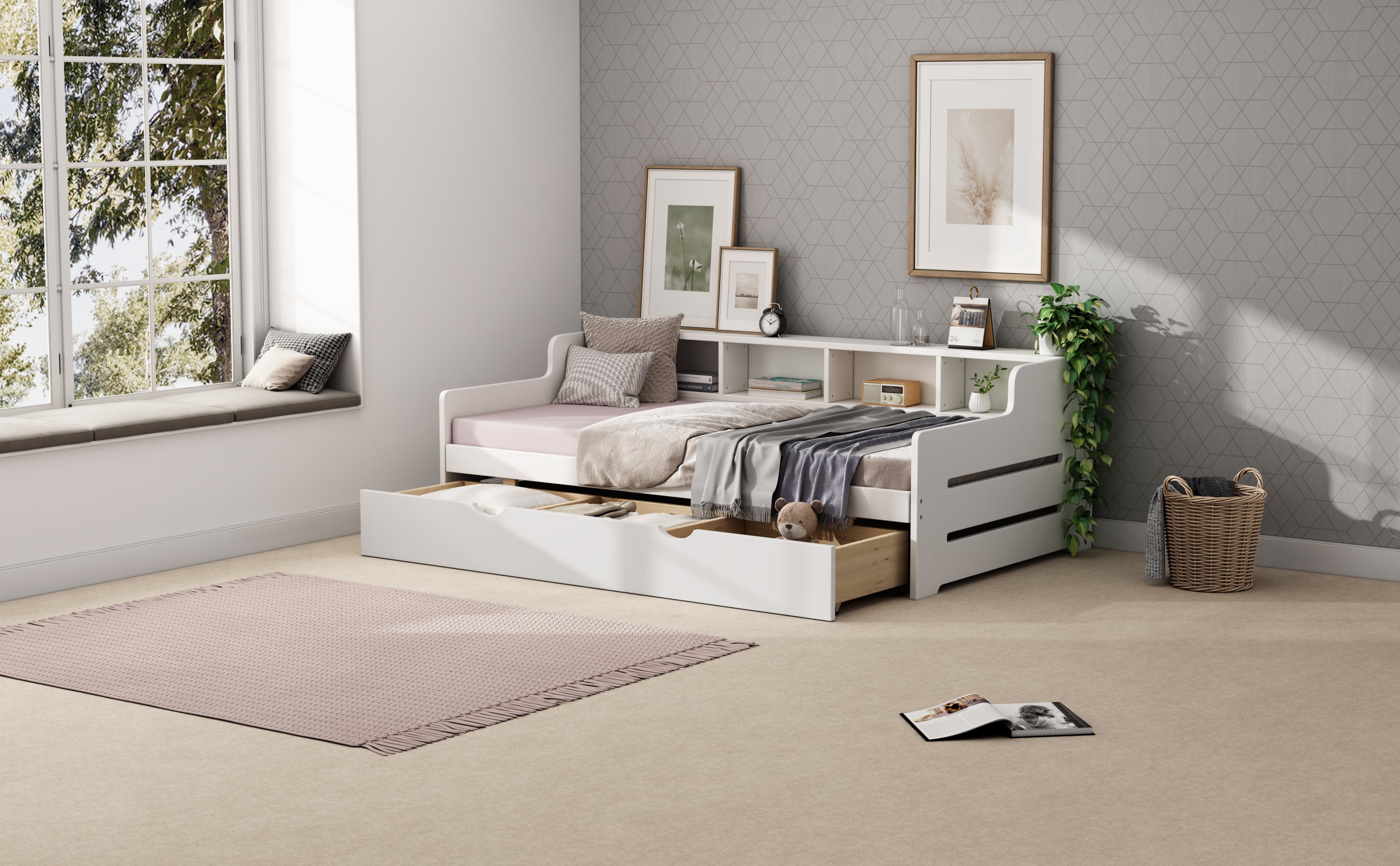 Twin Size Wooden Day Bed with 3 Trawers for Guest Room, Small Bedroom, Study Room, White - Atlantic Fine Furniture Melbourne FL