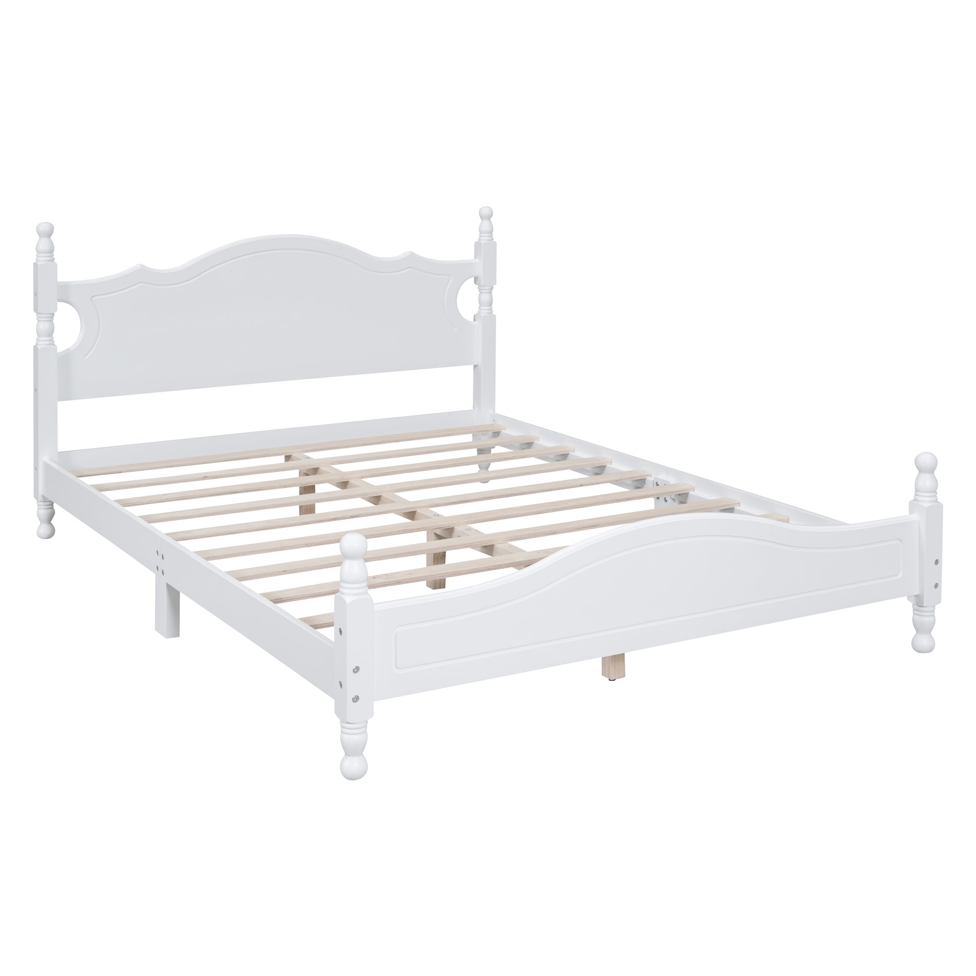 Queen Size Wood Platform Bed Frame,Retro Style Platform Bed with Wooden Slat Support,White - Atlantic Fine Furniture Melbourne FL