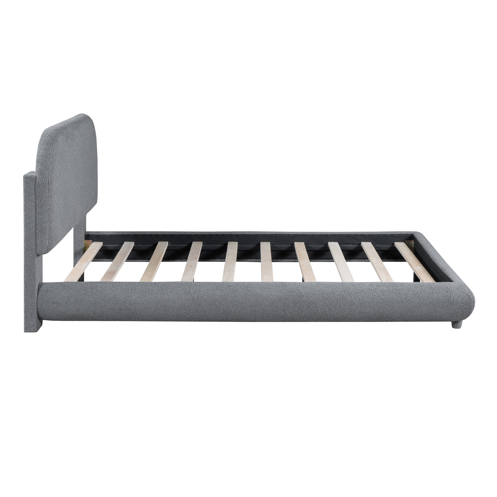 Teddy Fleece Full Size Upholstered Platform Bed with Thick Fabric, Solid Frame and Stylish Curve-shaped Design, Gray - Atlantic Fine Furniture Melbourne FL
