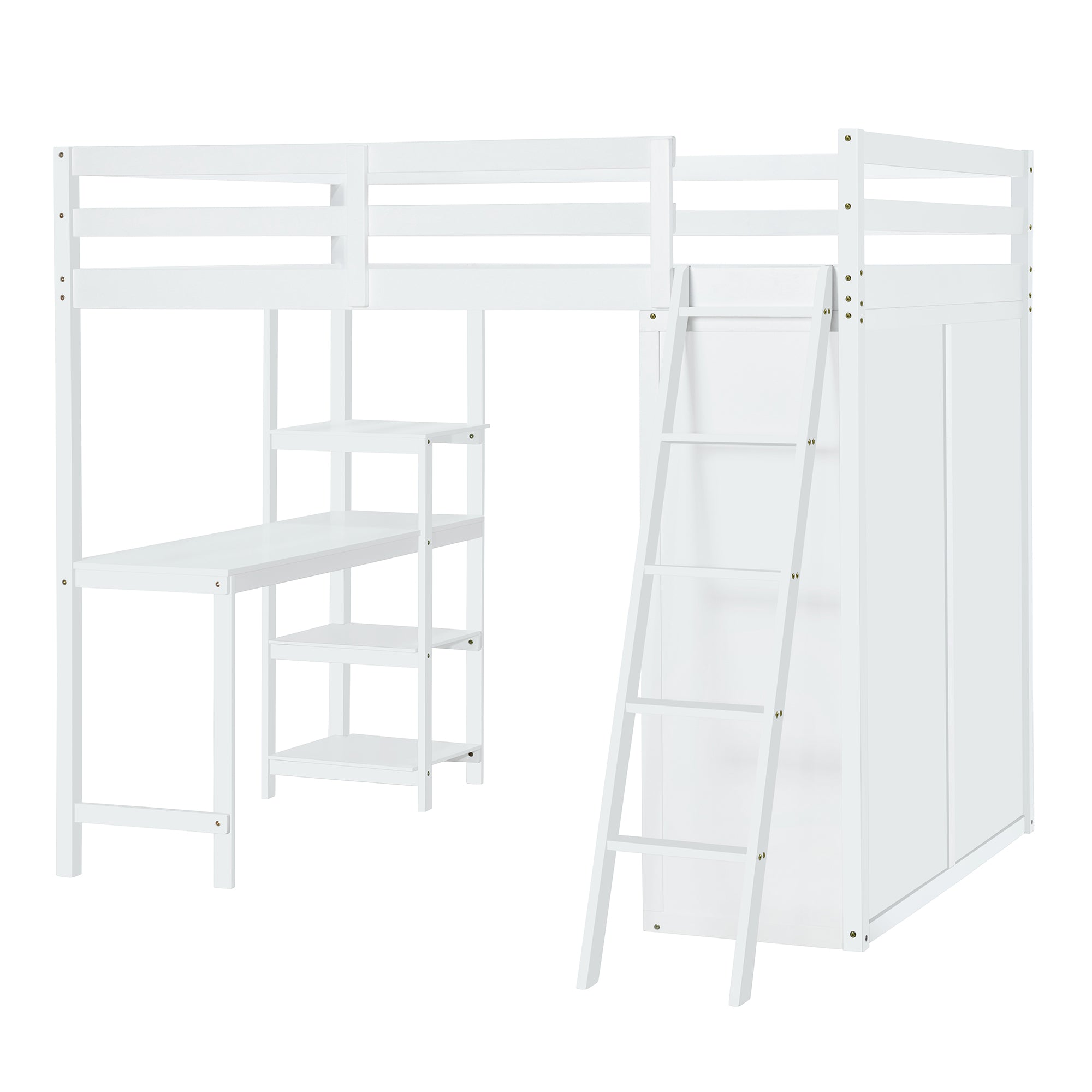 Full Size Loft Bed with Wardrobe and Desk and Shelves, White - Atlantic Fine Furniture Melbourne FL