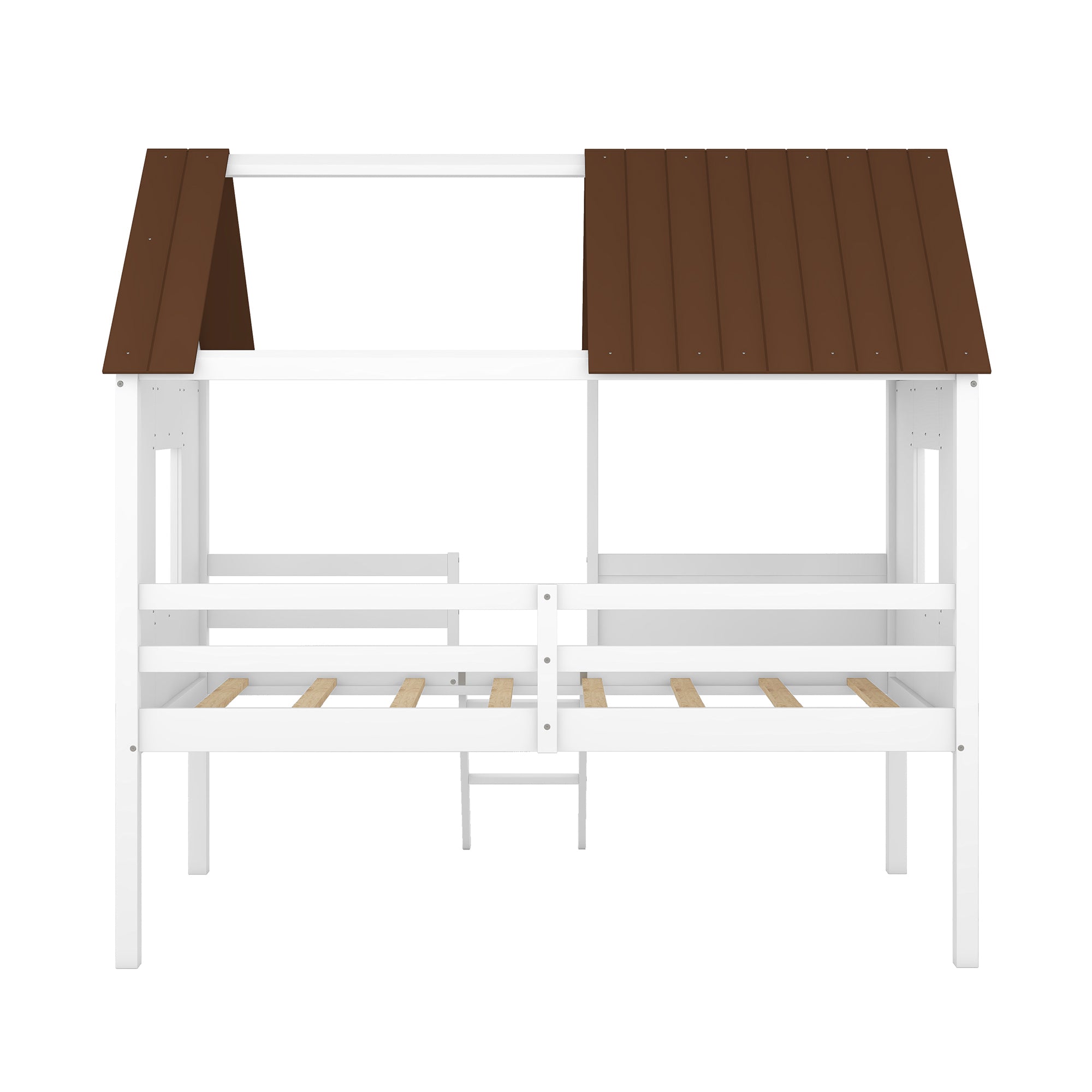 Twin Size Low Loft Wood House Bed with Two Side Windows (White+Brown)(OLD SKU: LP000037AAD) - Atlantic Fine Furniture Melbourne FL