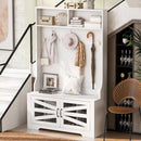 Entryway Bench With Coat Rack, 3 In 1 Design And Adjustable Shelves