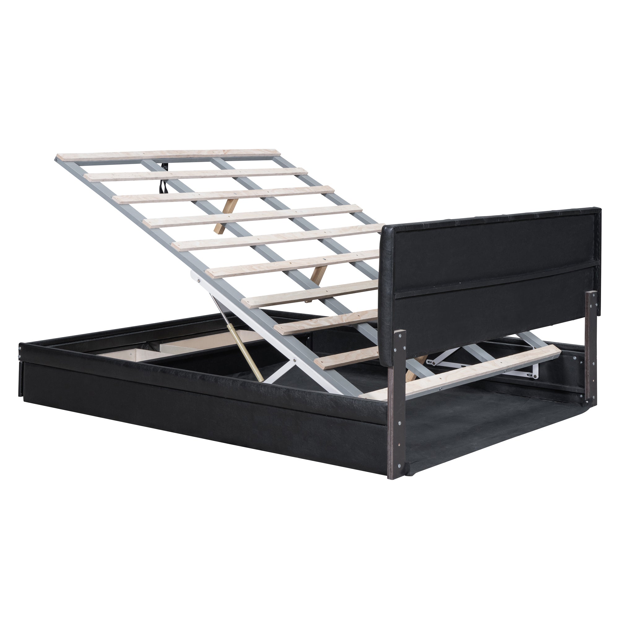 Queen Size Upholstered Bed with Hydraulic Storage System and Drawer, Black - Atlantic Fine Furniture Melbourne FL