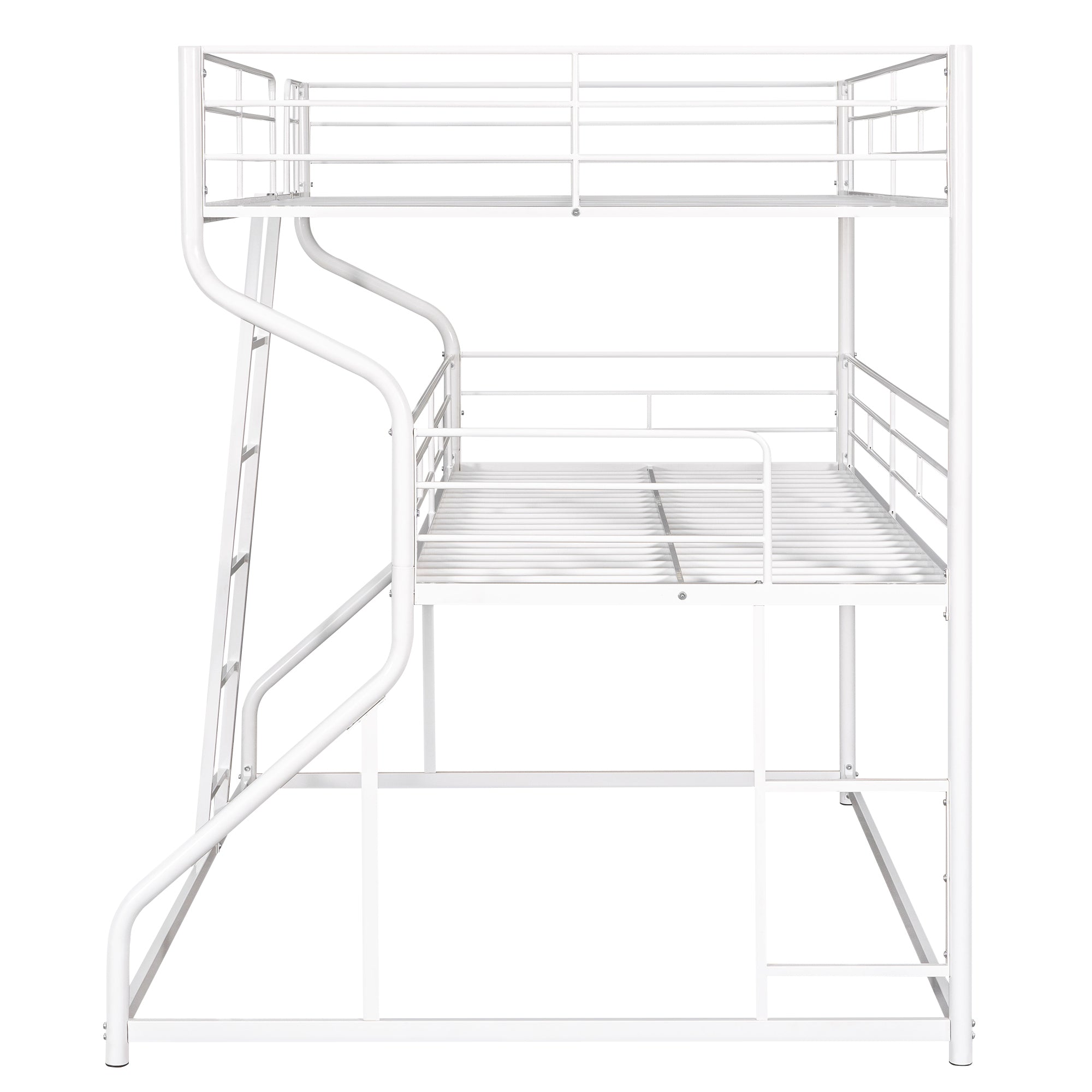 Full XL over Twin XL over Queen Size Triple Bunk Bed with Long and Short Ladder,White