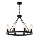 6 Light (No Bulbs) Wagon Wheel Chandelier Farmhouse Modern Small Round Chandelier For Living Room Kitchen Island Foyer Hallway Entryway Bedroom Dining Room Light Fixture Ceiling Hanging - Matte Black