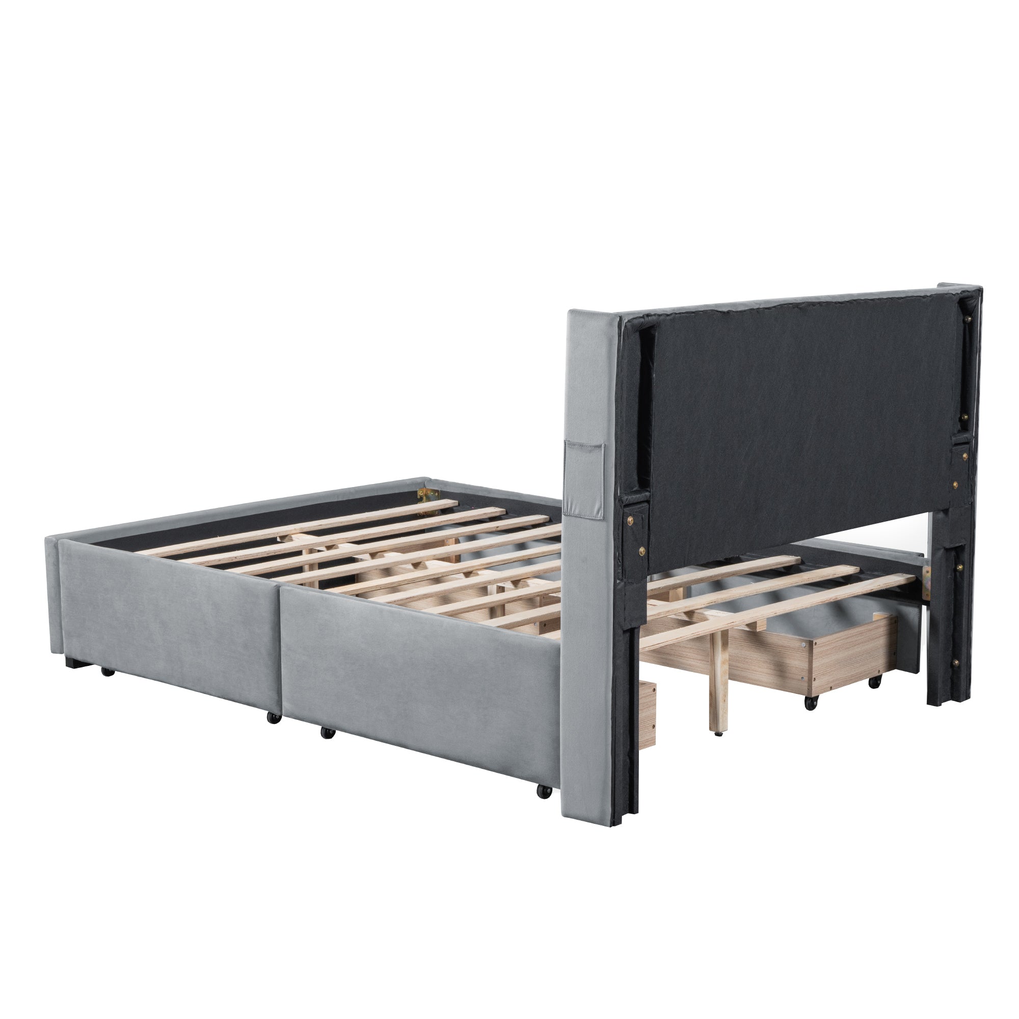 Full Size Upholstered Bed with 4 Drawers, Gray - Atlantic Fine Furniture Melbourne FL