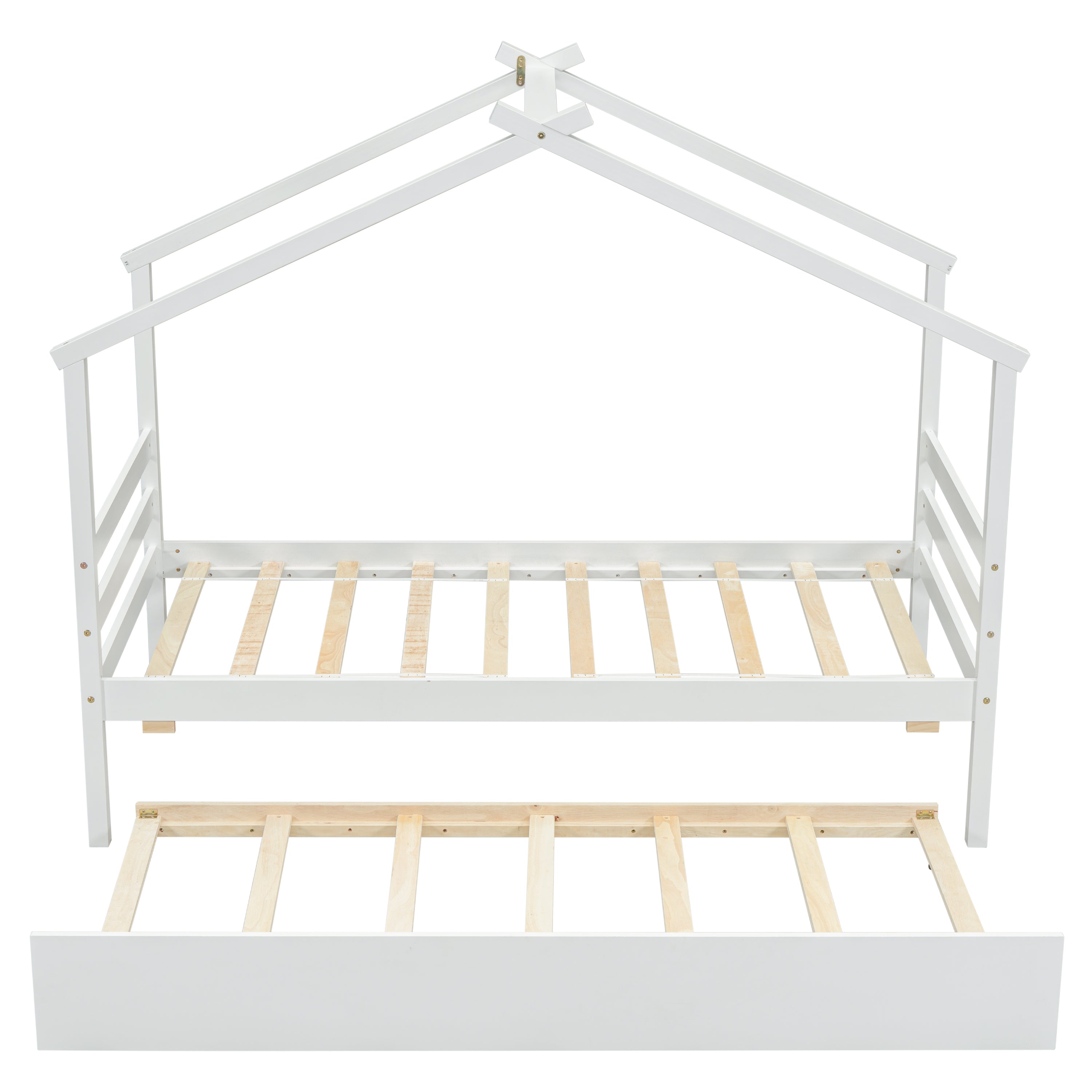 Twin Size House-shaped Bed with Trundle,White
