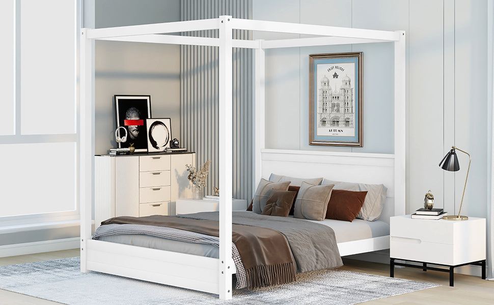 Queen Size Canopy Platform Bed with Headboard and Support Legs,White - Atlantic Fine Furniture Melbourne FL