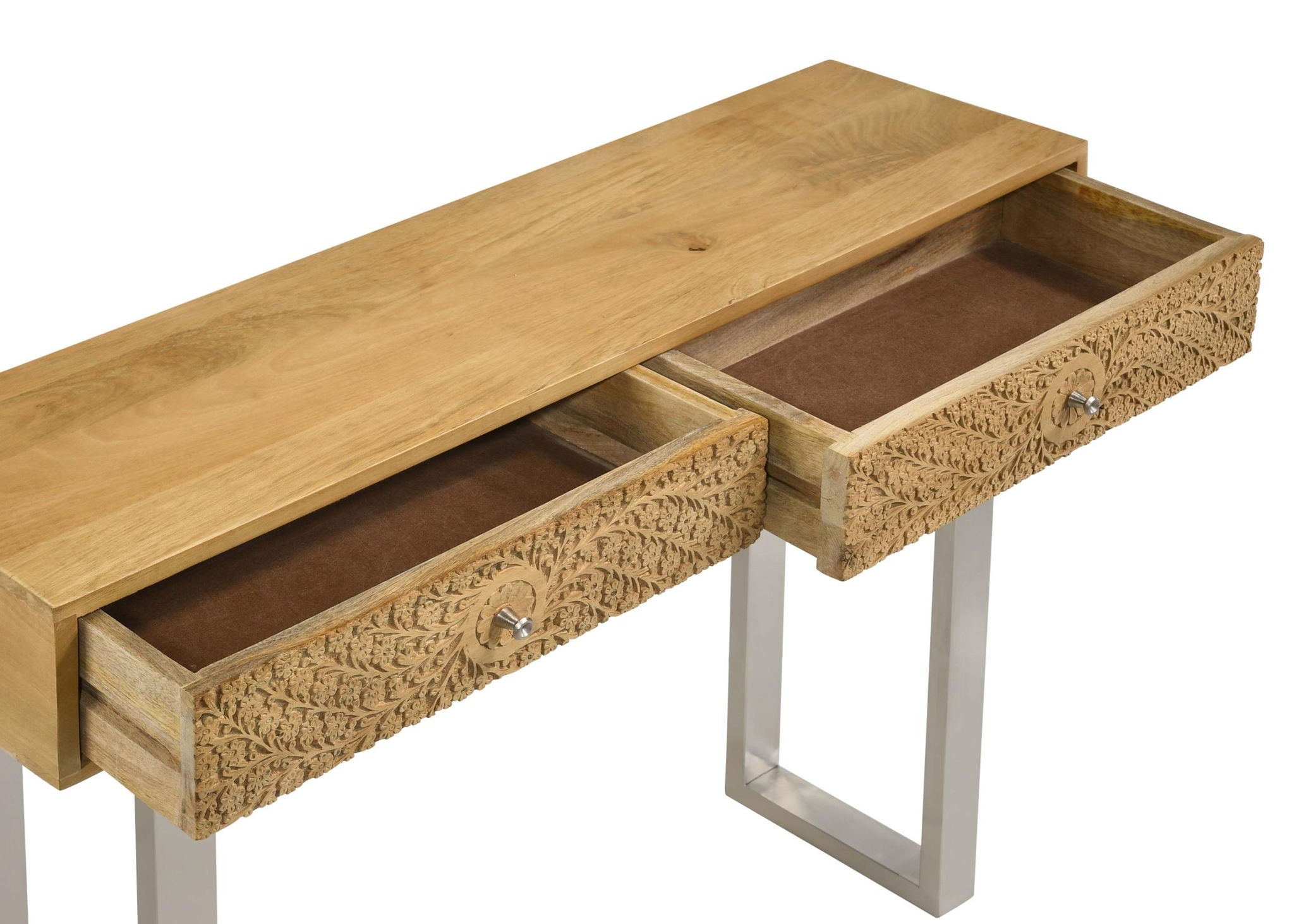 Draco 2-drawer Console Table Hand Carved Details Natural - Atlantic Fine Furniture Melbourne FL