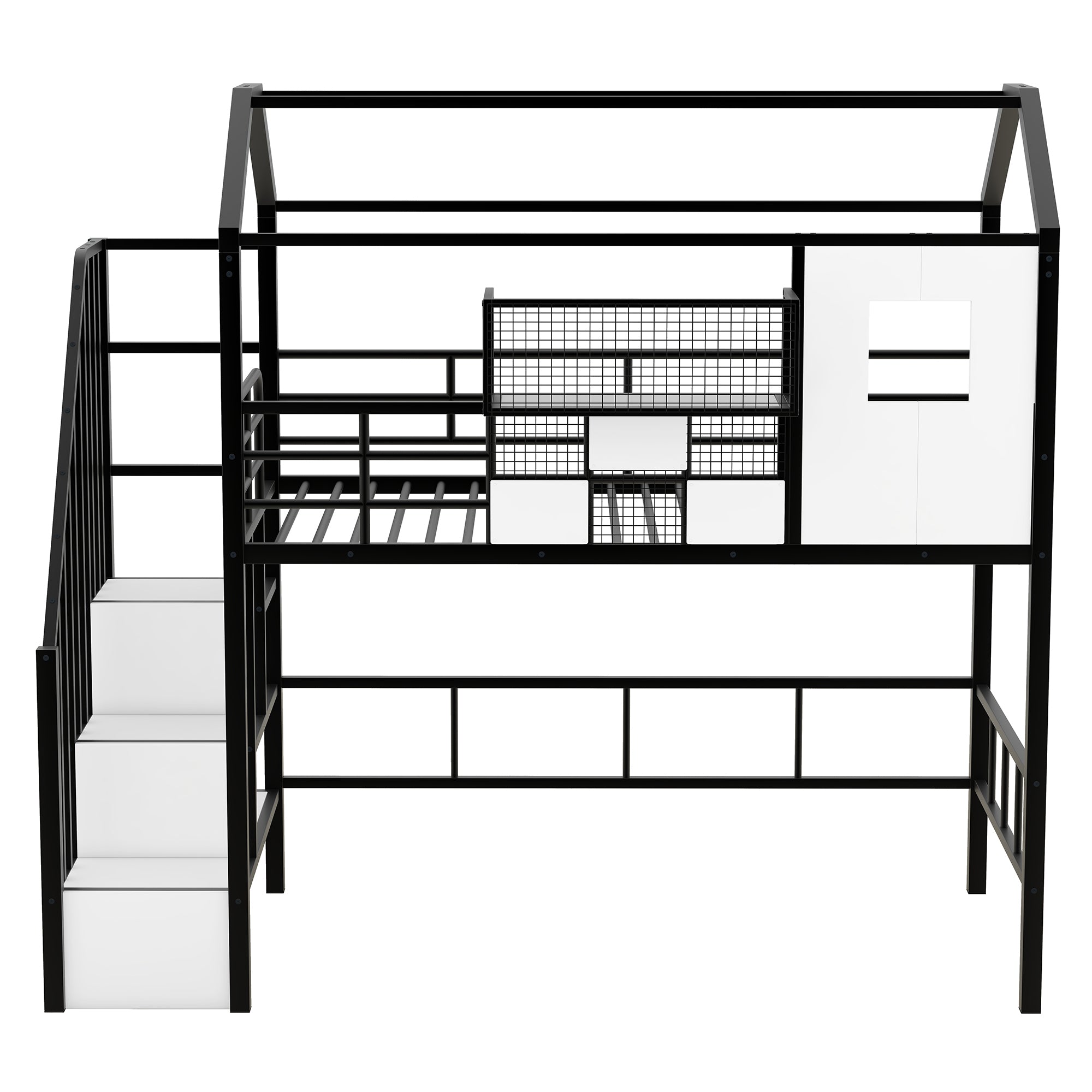 Metal Loft Bed with roof design and a storage box, Twin, Black - Atlantic Fine Furniture Melbourne FL
