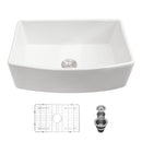 Ceramic Farmhouse Sink, Apron Front Single Bowl With Arch Edge