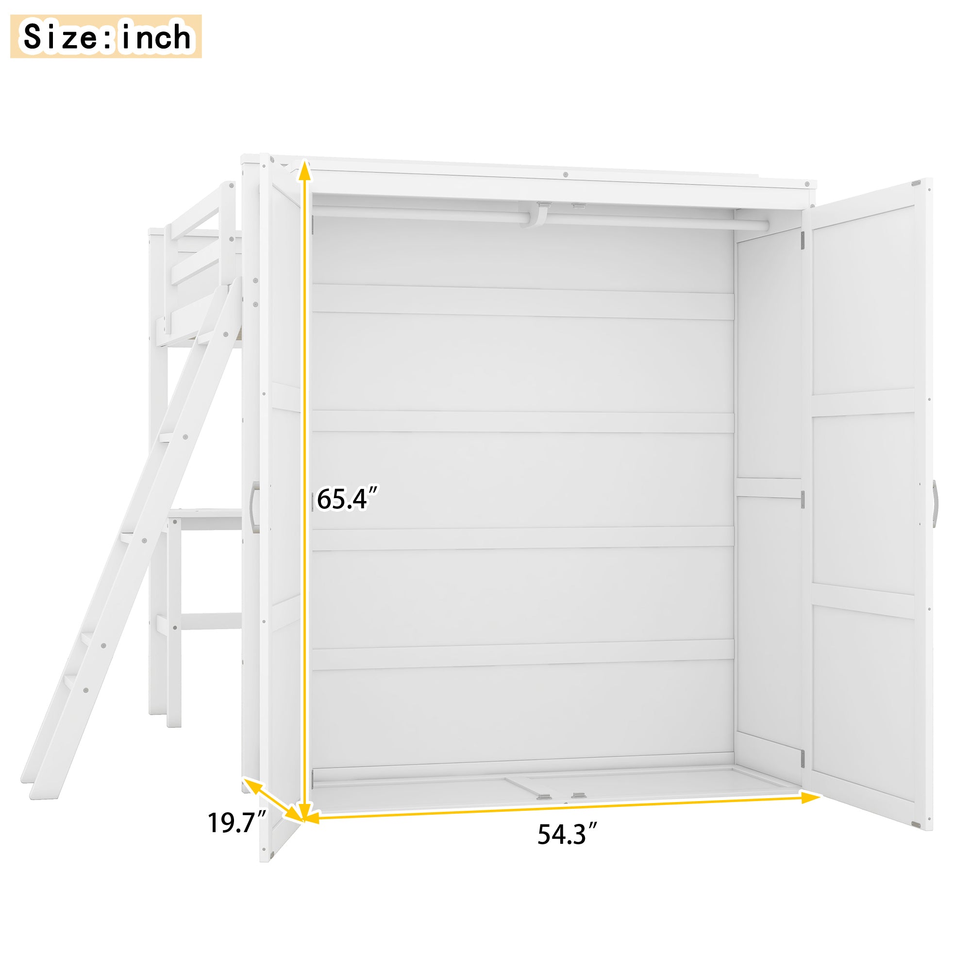 Full size Loft Bed with Desk, Shelves and Wardrobe-White - Atlantic Fine Furniture Melbourne FL