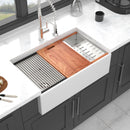 Farmhouse Sink Workstation 33" Ceramic Double Bowl Kitchen Sink With Ledges - White