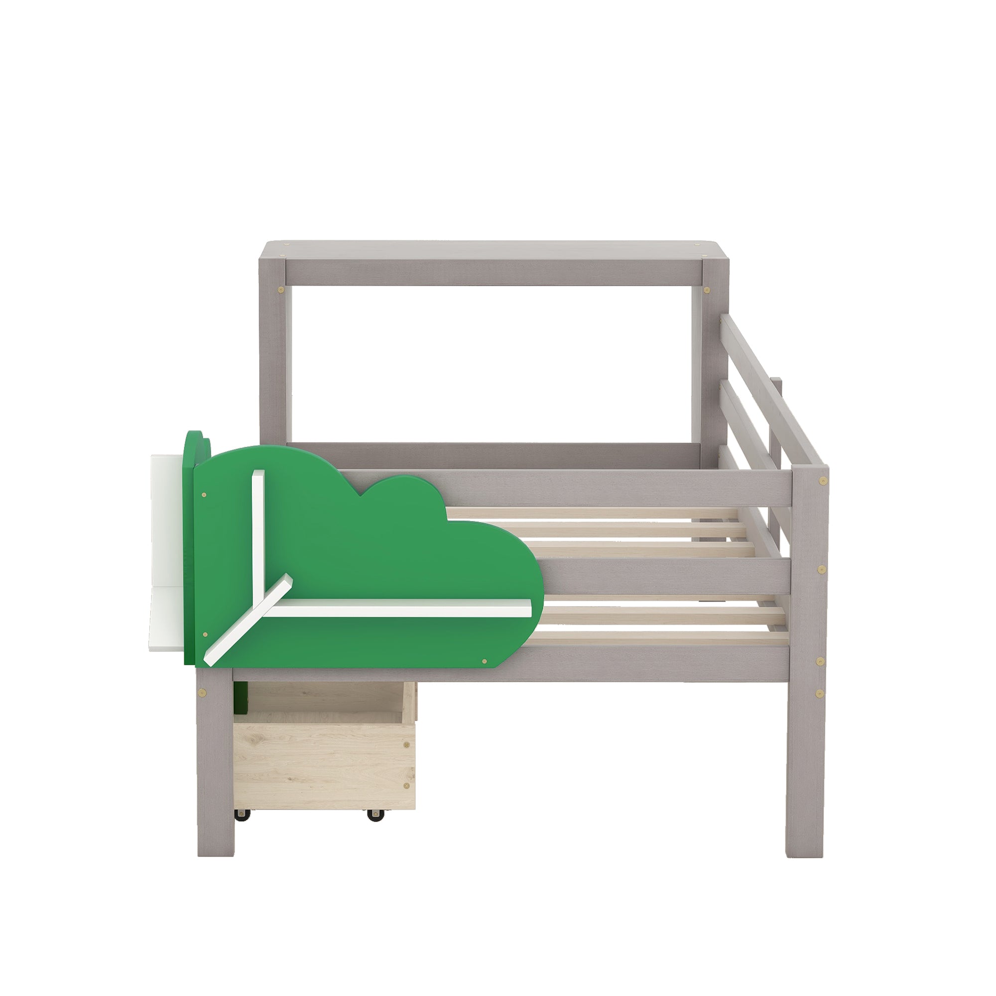 Twin Size Daybed with Desk, Green Leaf Shape Drawers and Shelves, Gray - Atlantic Fine Furniture Melbourne FL