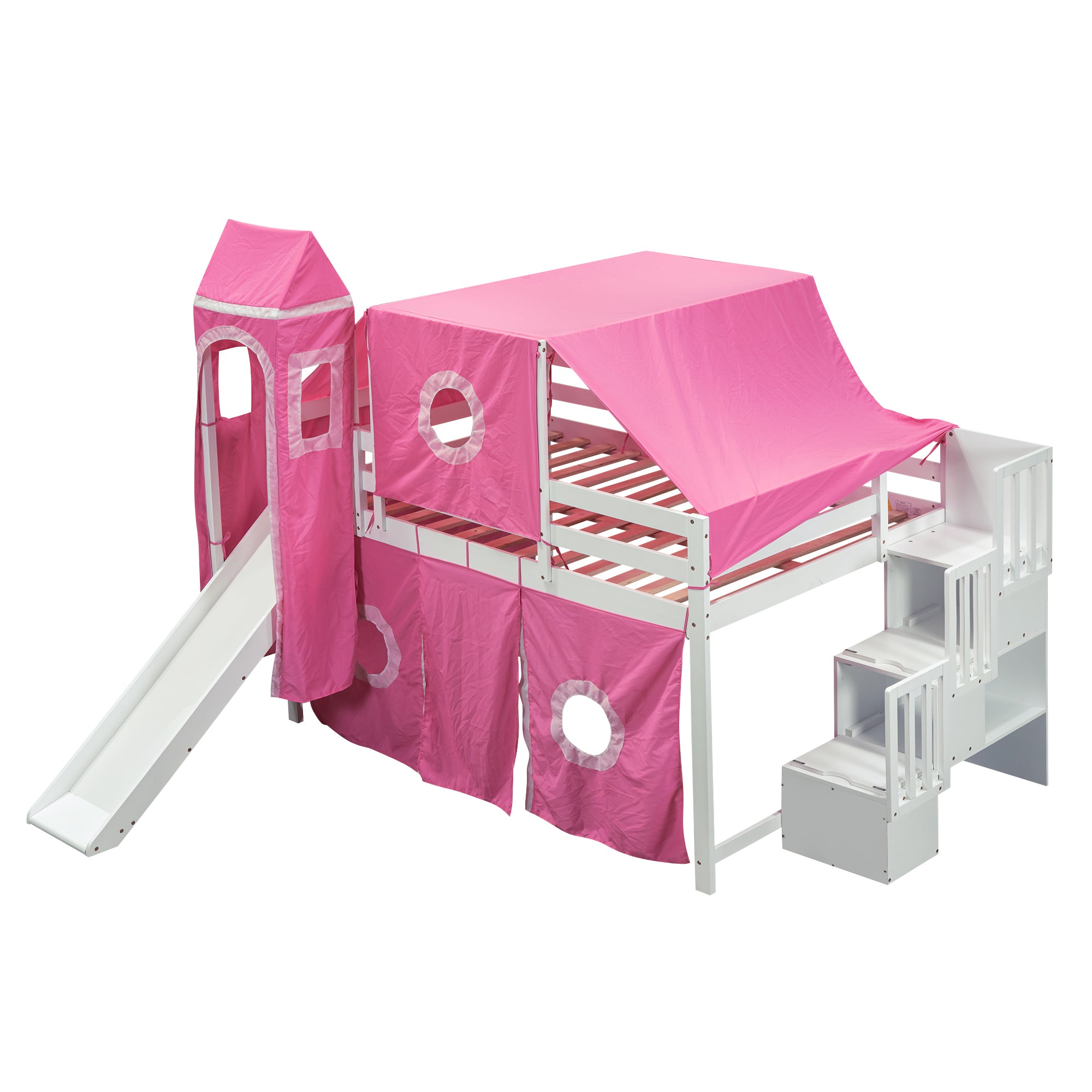 Full Size Loft Bed with Tent and Tower - Pink - Atlantic Fine Furniture Melbourne FL